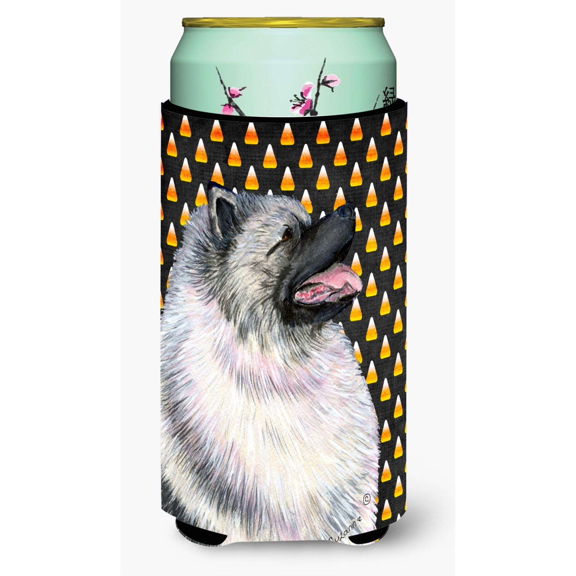 Keeshond Candy Corn Halloween Portrait  Tall Boy Beverage Insulator Beverage Insulator Hugger