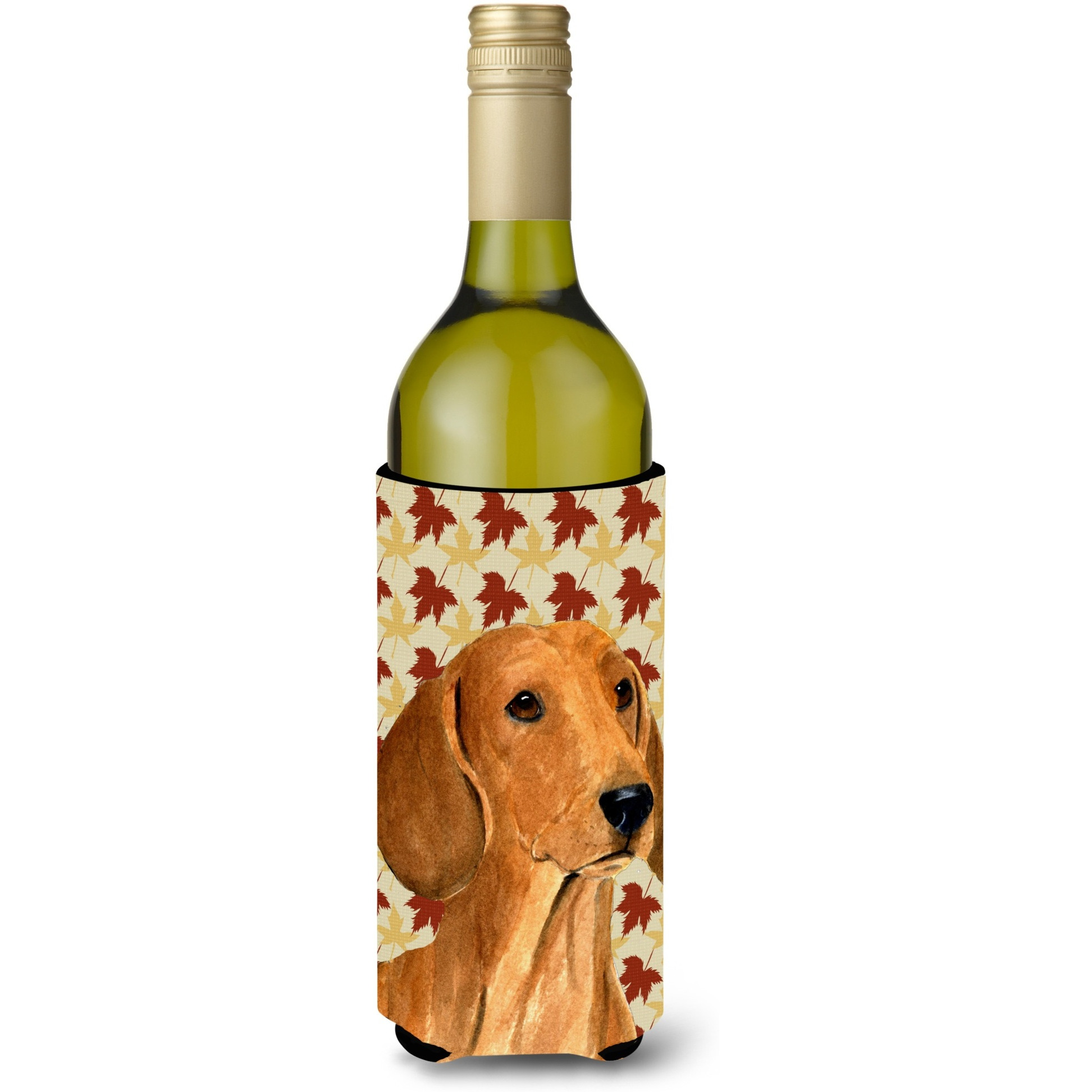 Dachshund Fall Leaves Portrait Wine Bottle Beverage Insulator Beverage Insulator Hugger SS4369LITERK