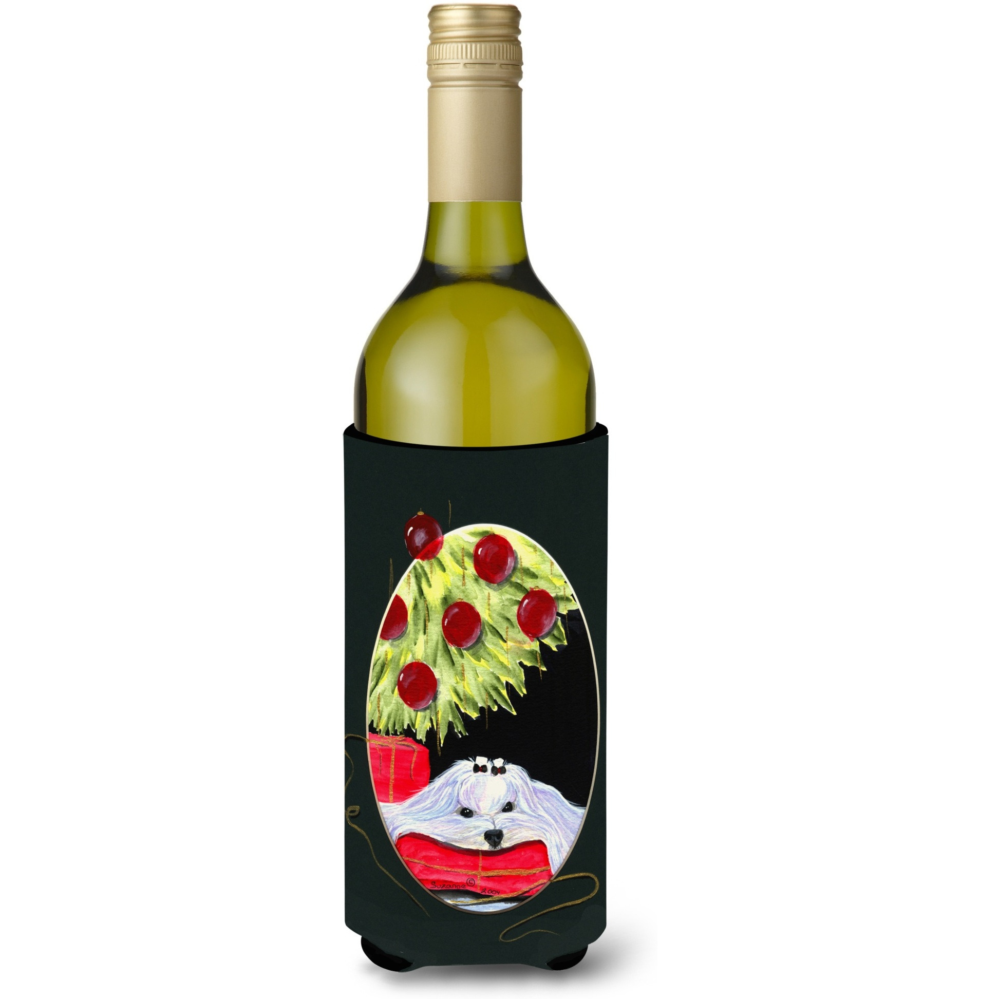 Christmas Tree with Maltese Wine Bottle Beverage Insulator Beverage Insulator Hugger
