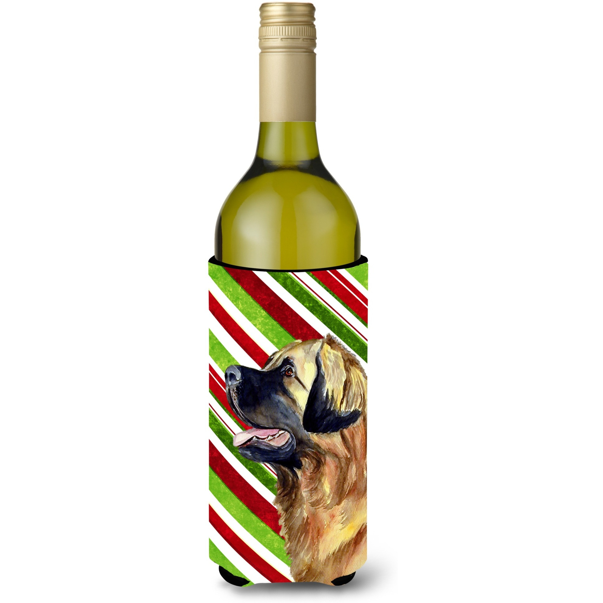 Leonberger Candy Cane Holiday Christmas Wine Bottle Beverage Insulator Beverage Insulator Hugger