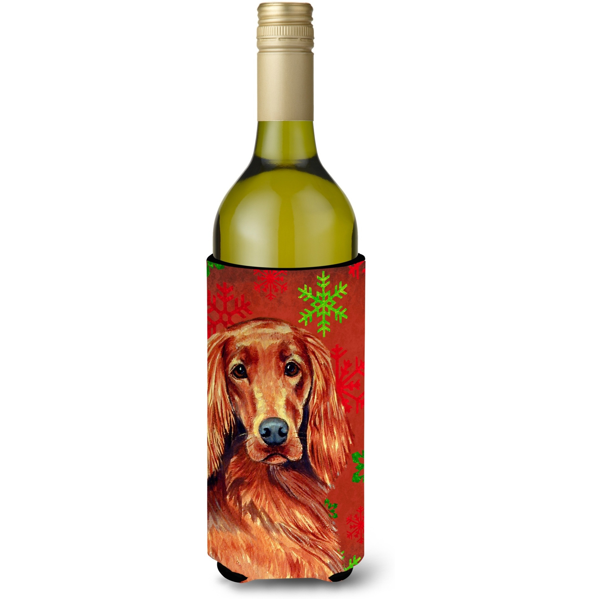 Irish Setter Snowflakes Holiday Christmas Wine Bottle Beverage Insulator Beverage Insulator Hugger