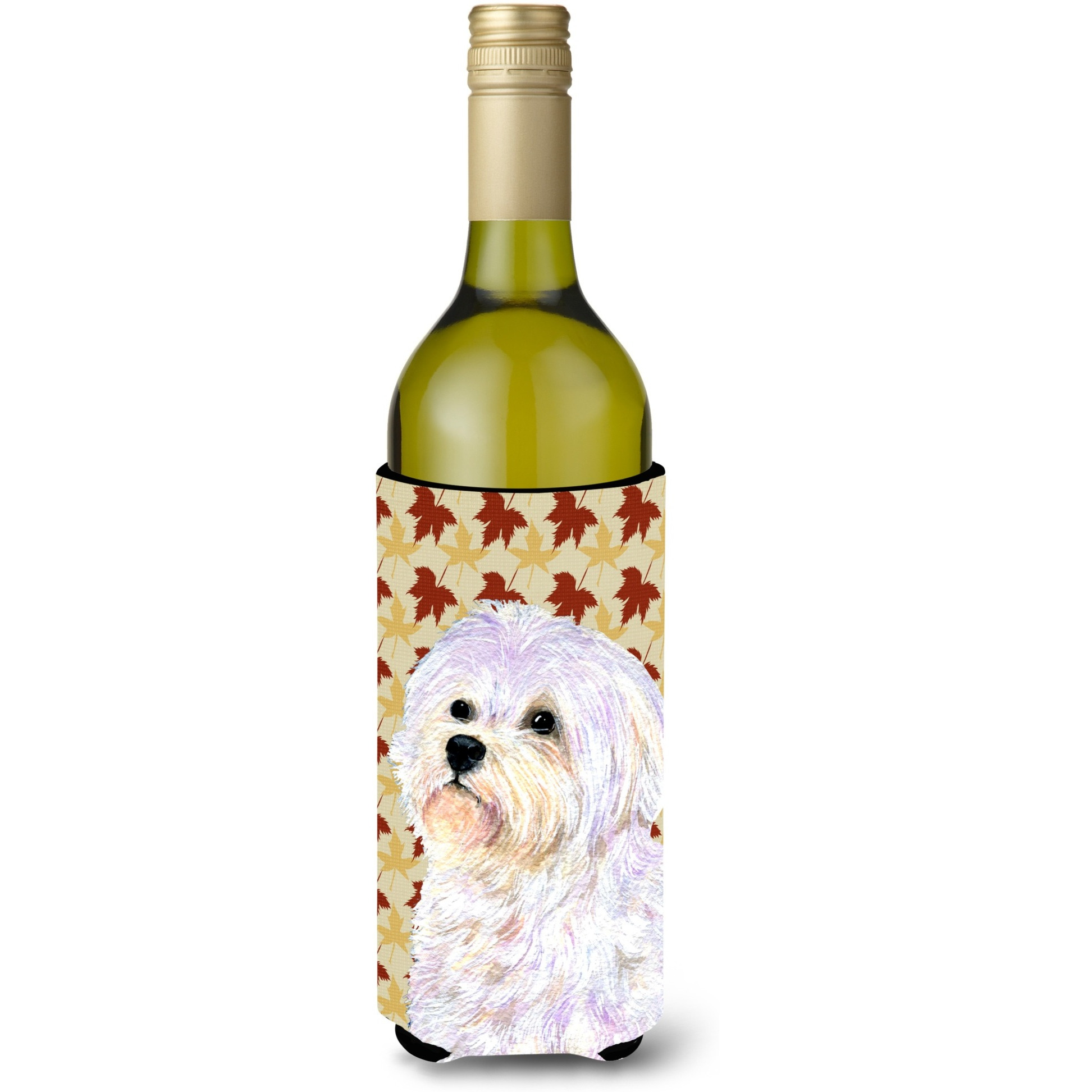 Maltese Fall Leaves Portrait Wine Bottle Beverage Insulator Beverage Insulator Hugger SS4375LITERK