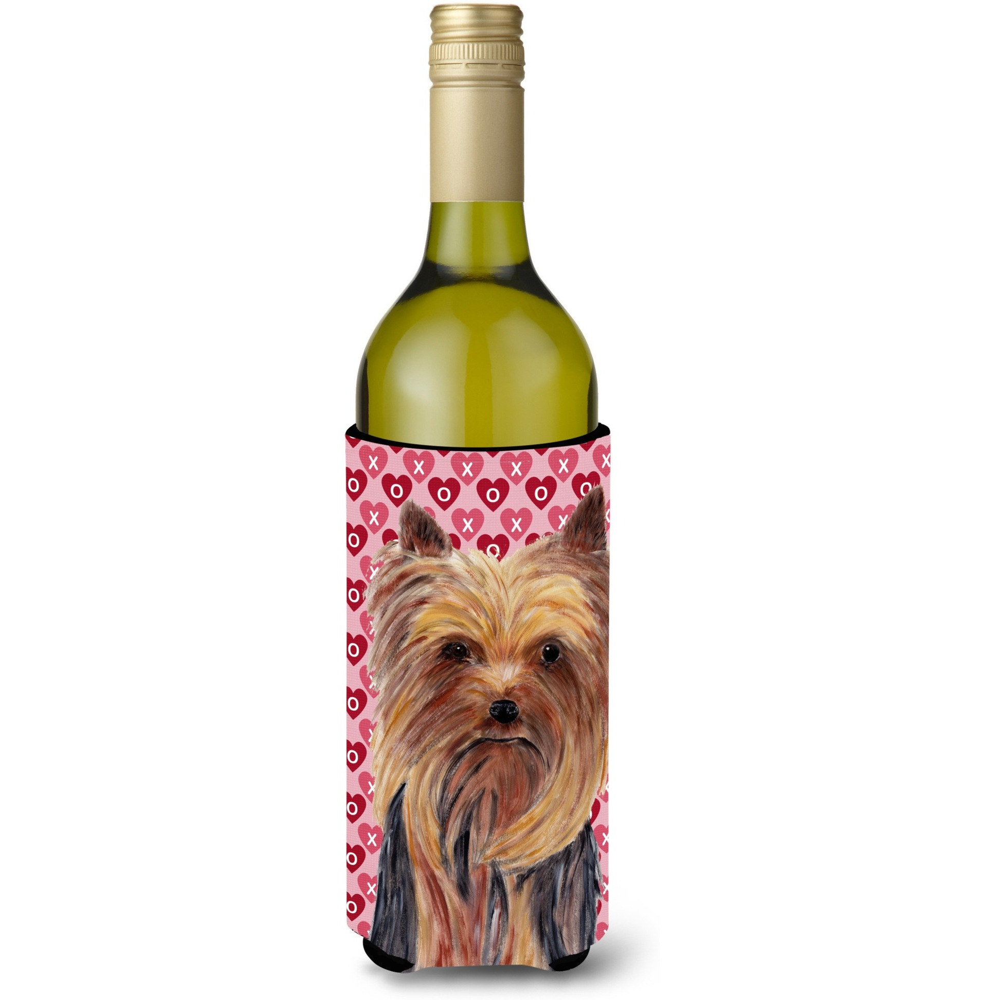 Yorkie Hearts Love and Valentine's Day Portrait Wine Bottle Beverage Insulator Beverage Insulator Hugger