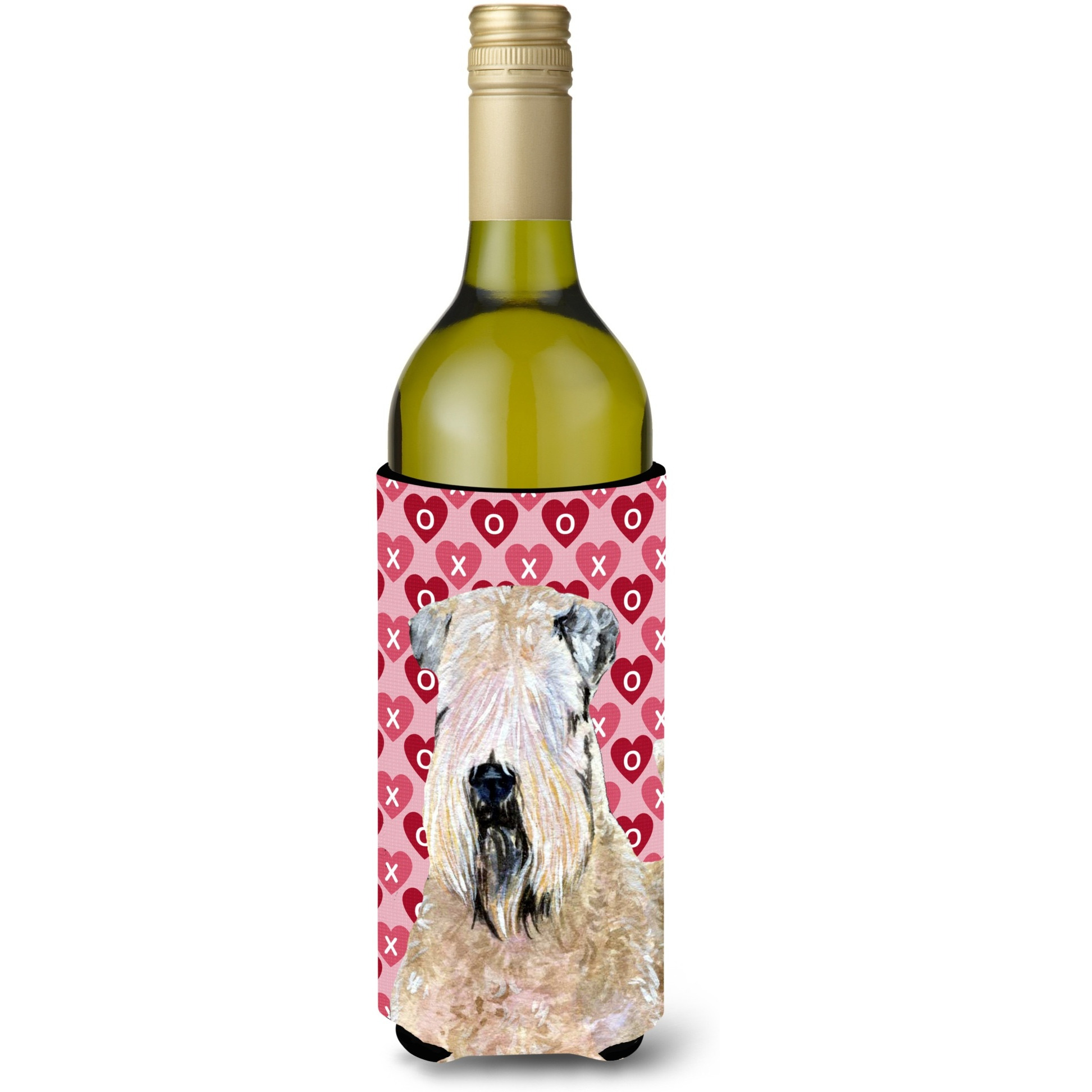 Wheaten Terrier Soft Coated Hearts Love Valentine's Wine Bottle Beverage Insulator Beverage Insulator Hugger
