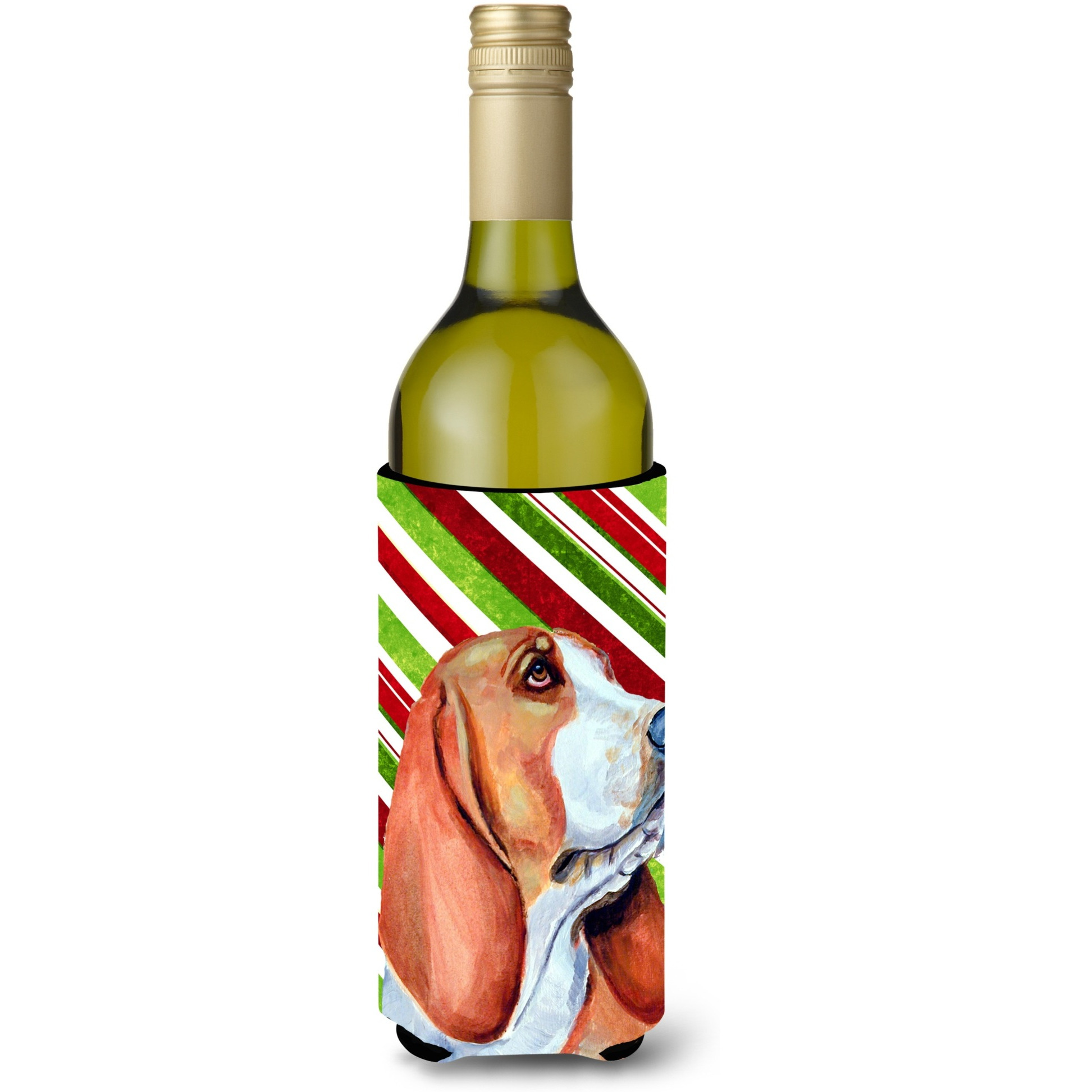 Basset Hound Candy Cane Holiday Christmas Wine Bottle Beverage Insulator Beverage Insulator Hugger