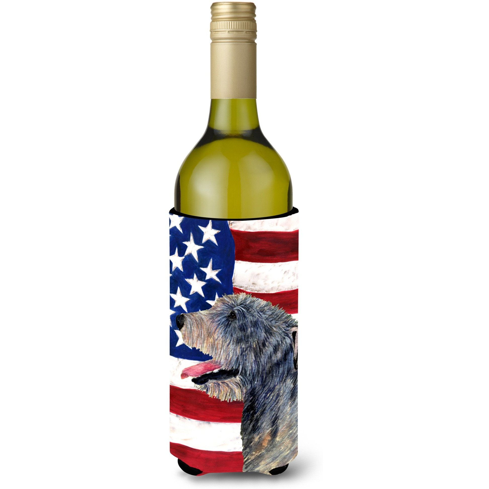 USA American Flag with Irish Wolfhound Wine Bottle Beverage Insulator Beverage Insulator Hugger