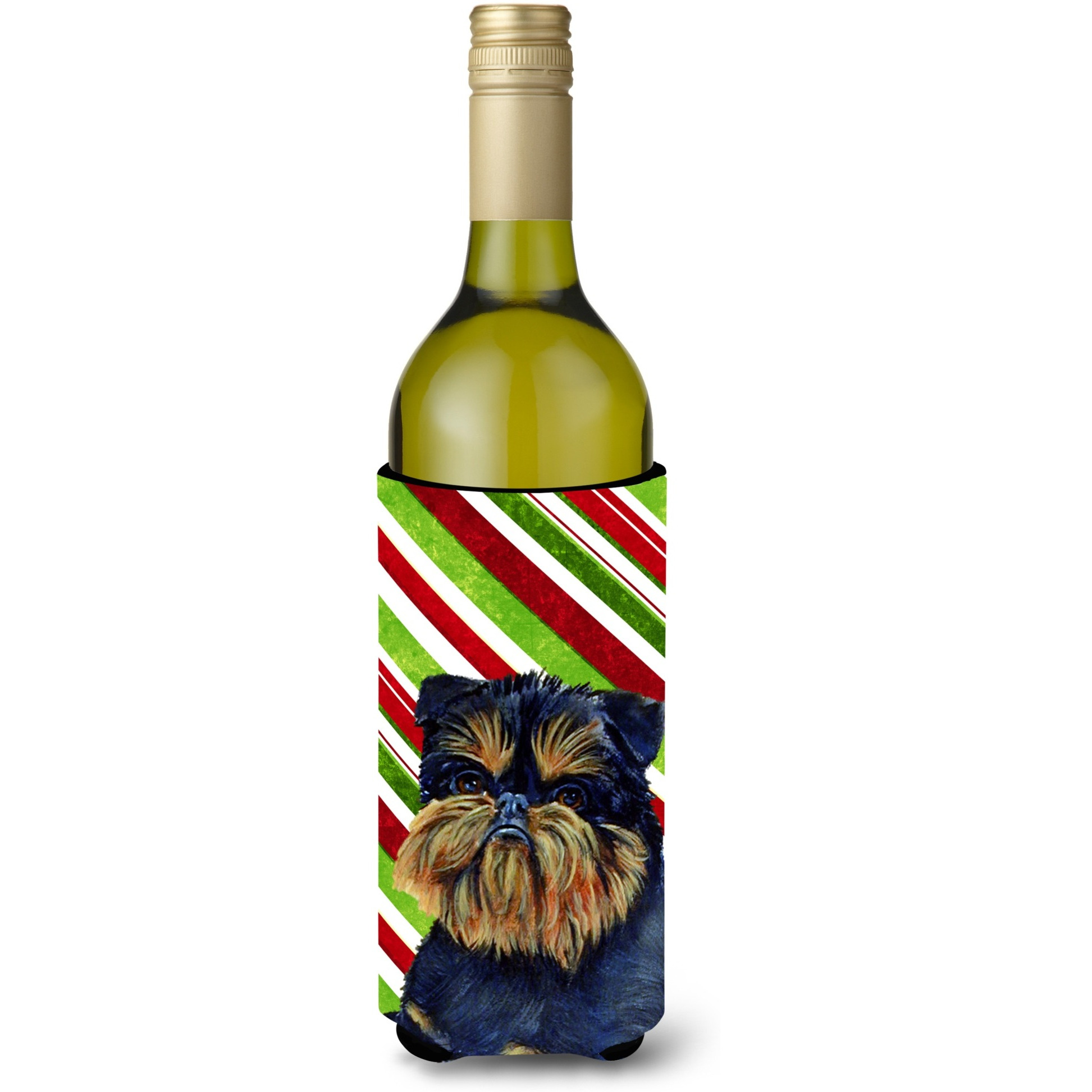 Brussels Griffon Candy Cane Holiday Christmas Wine Bottle Beverage Insulator Beverage Insulator Hugger