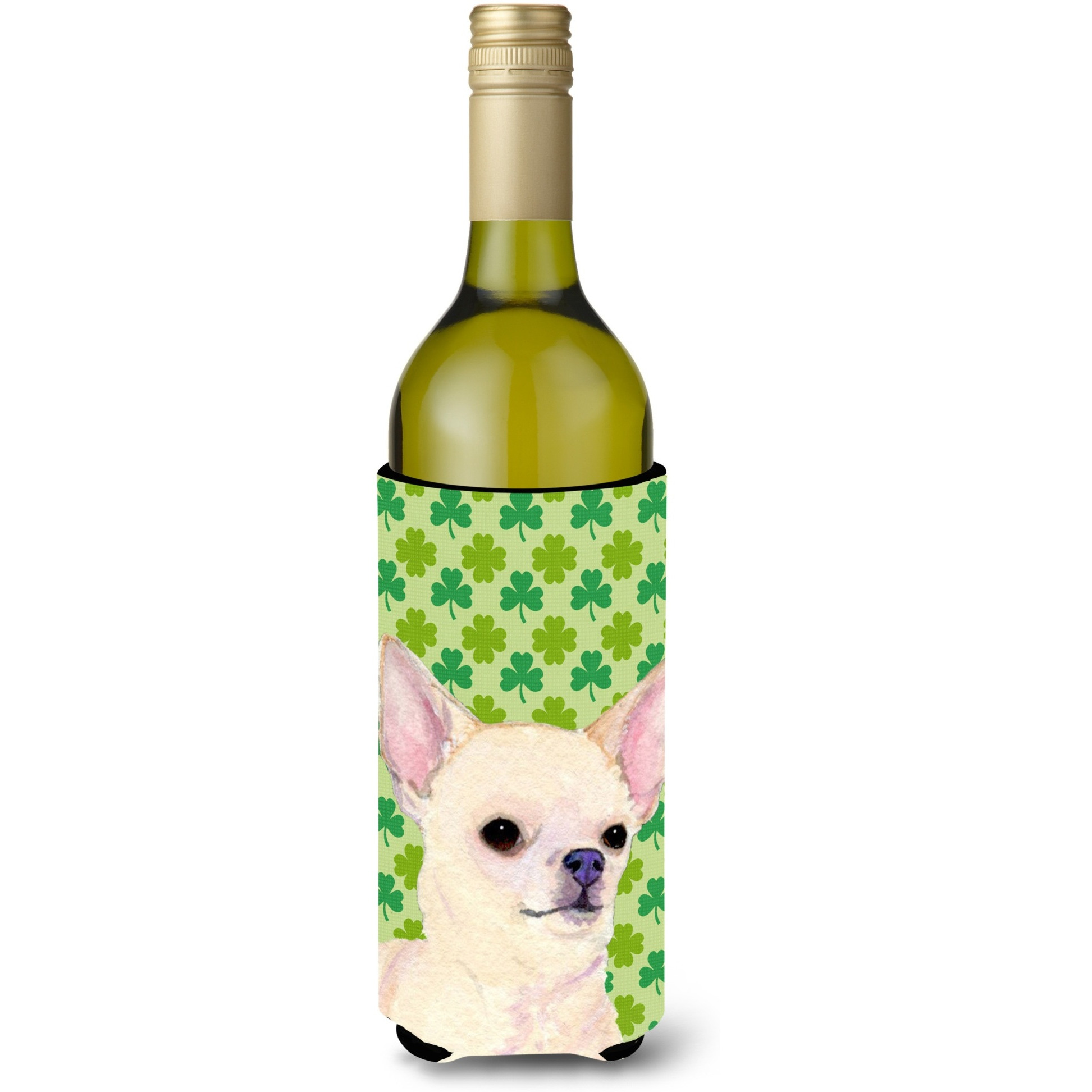 Chihuahua St. Patrick's Day Shamrock Portrait Wine Bottle Beverage Insulator Beverage Insulator Hugger