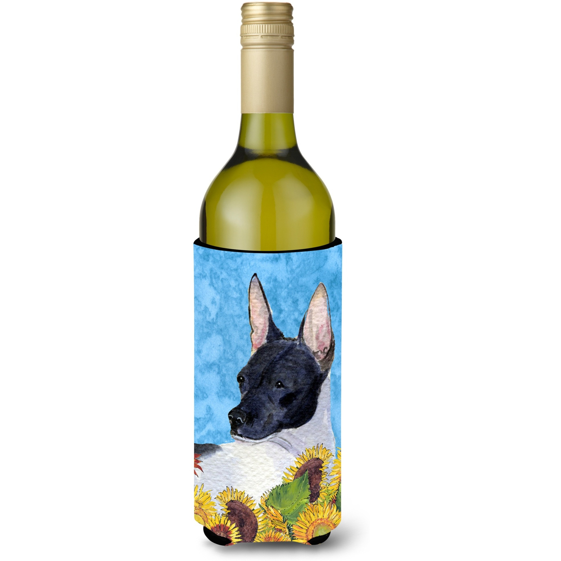 Rat Terrier in Summer Flowers Wine Bottle Beverage Insulator Beverage Insulator Hugger
