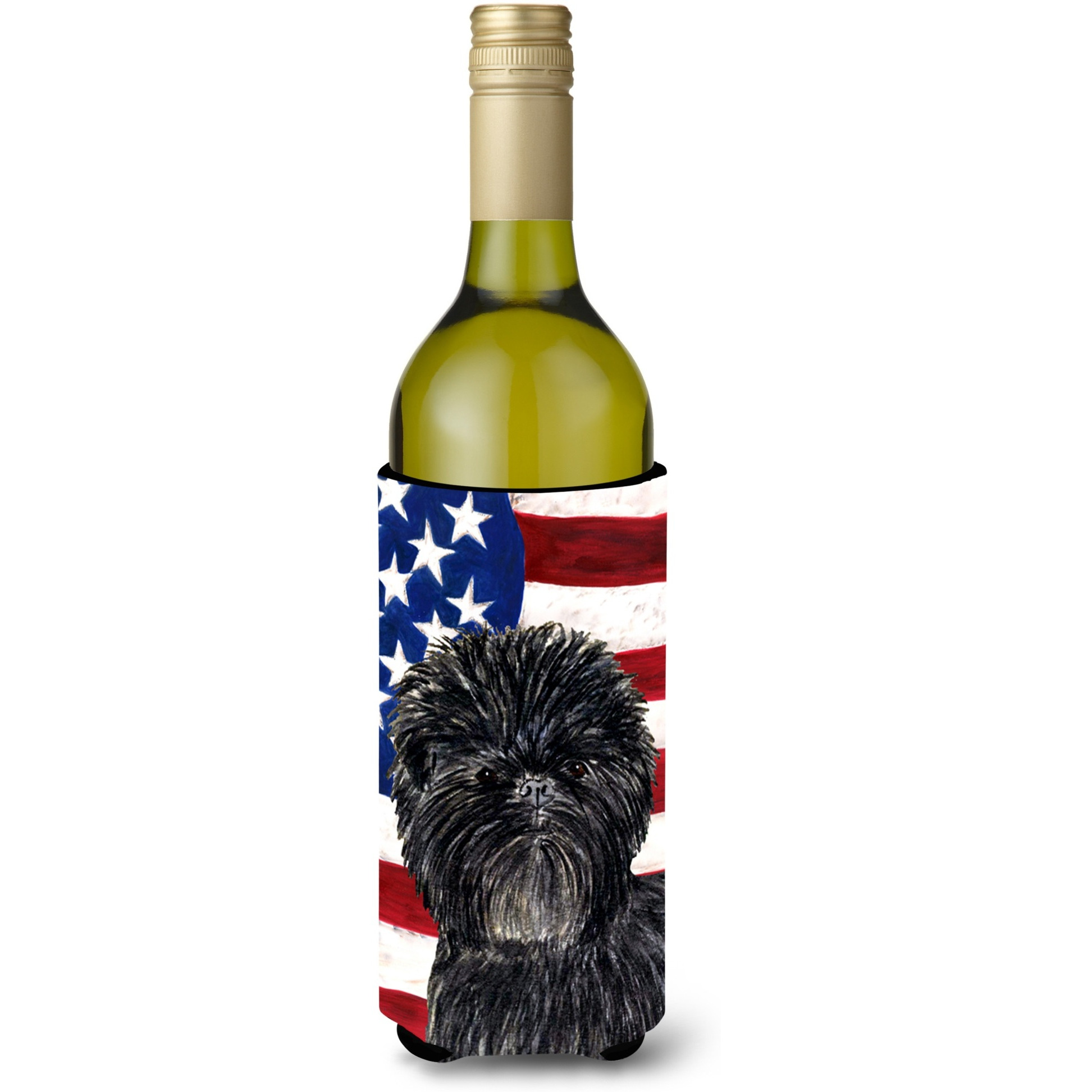 USA American Flag with Affenpinscher Wine Bottle Beverage Insulator Beverage Insulator Hugger