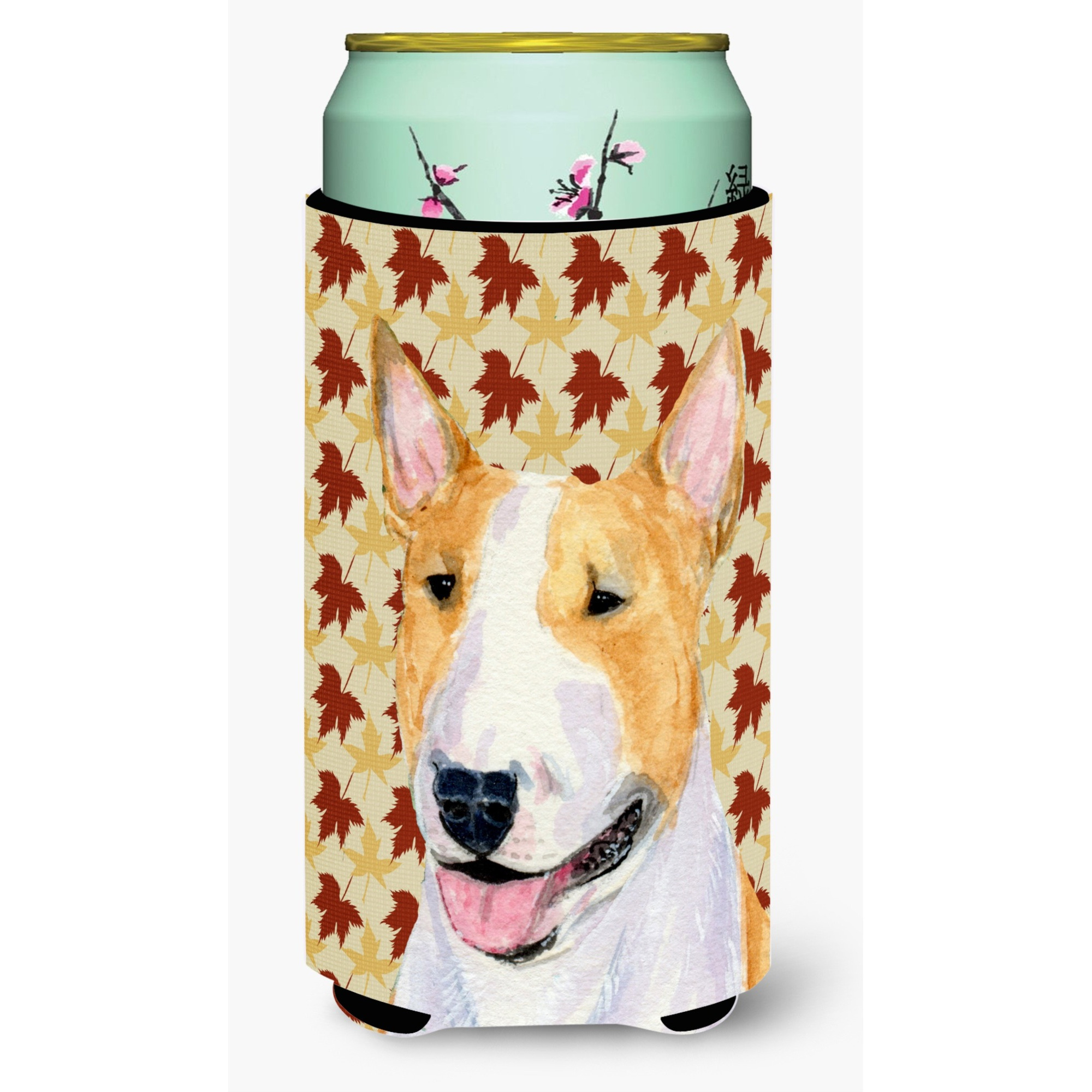 Bull Terrier Fall Leaves Portrait  Tall Boy Beverage Insulator Beverage Insulator Hugger