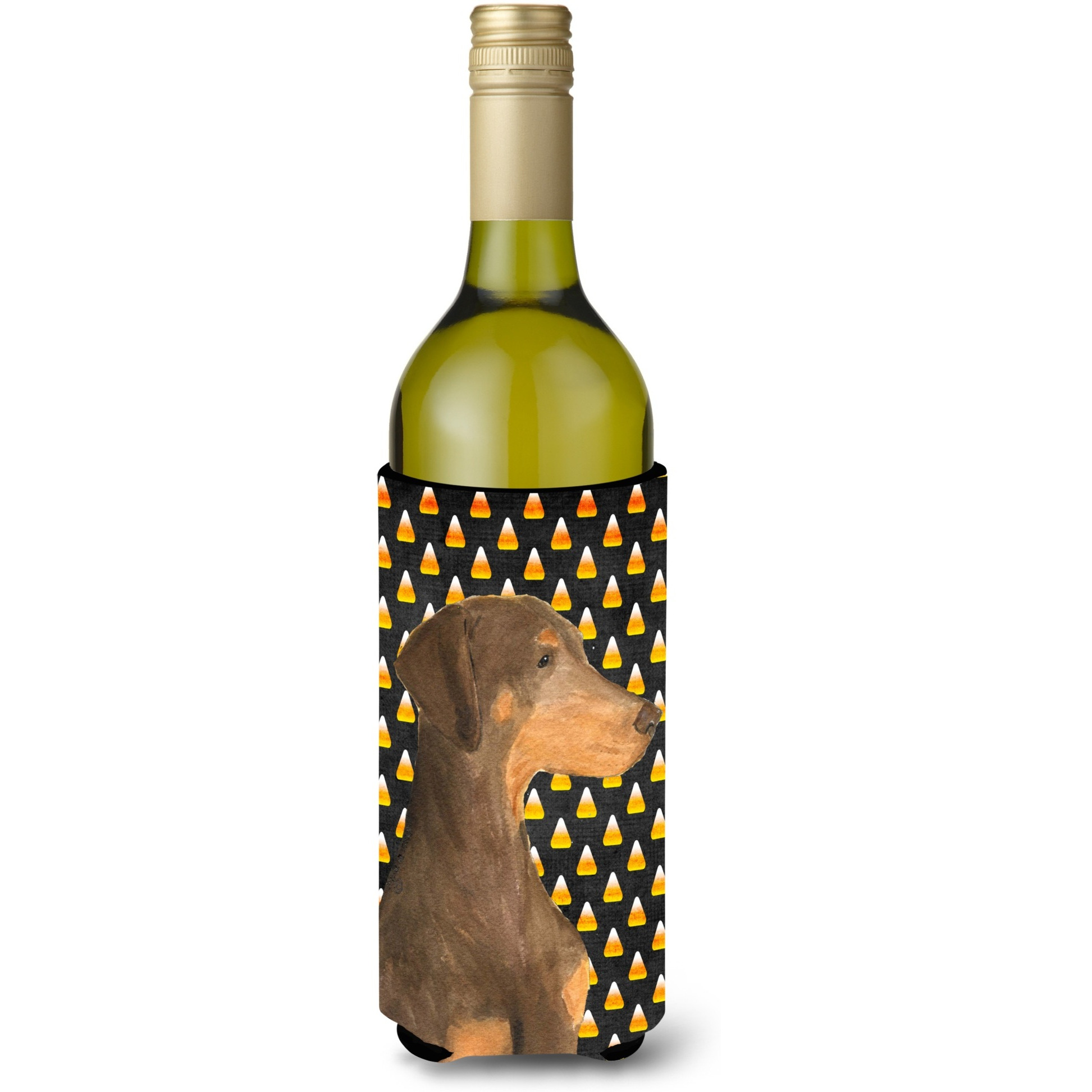 Doberman Candy Corn Halloween Portrait Wine Bottle Beverage Insulator Beverage Insulator Hugger SS4272LITERK