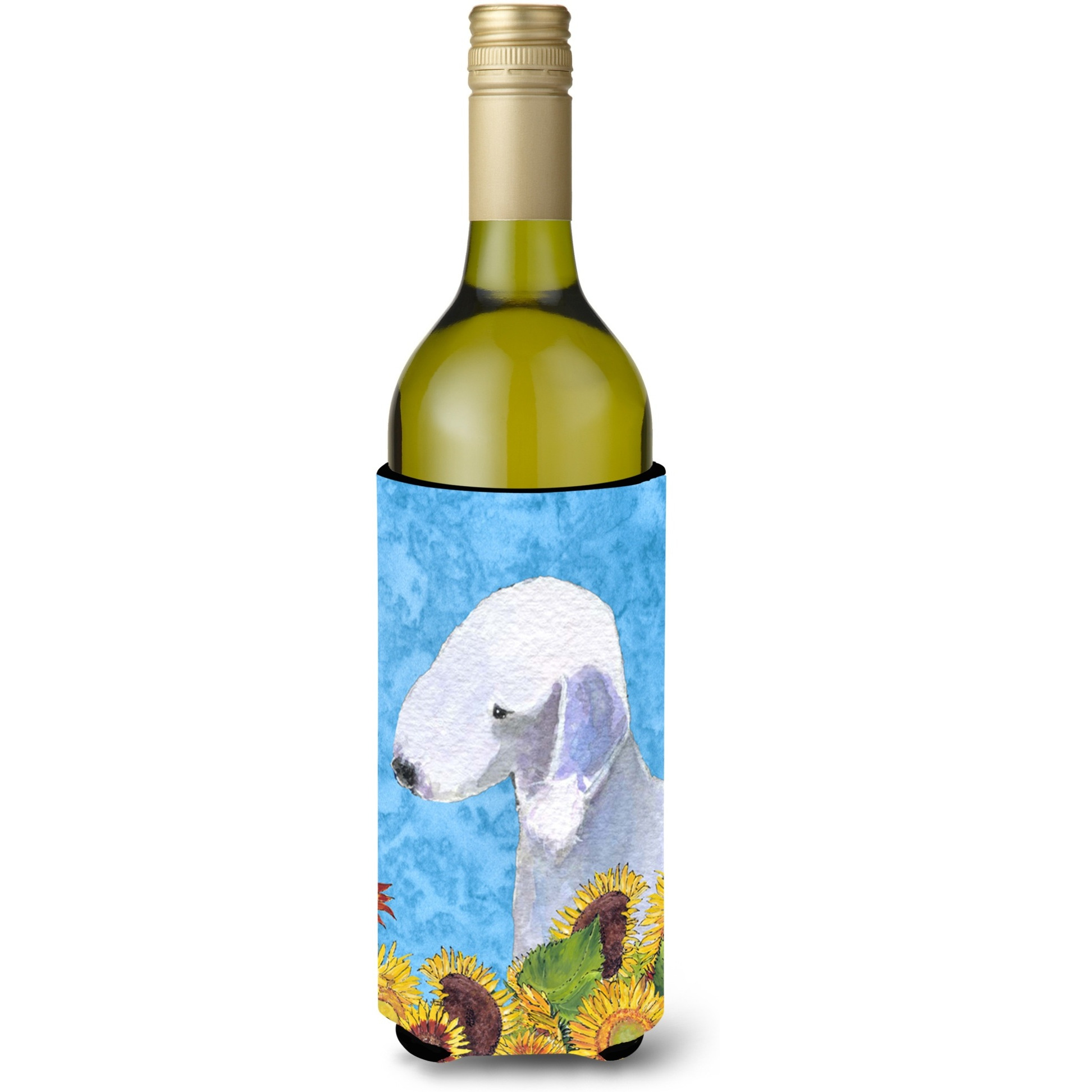 Bedlington Terrier in Summer Flowers Wine Bottle Beverage Insulator Beverage Insulator Hugger