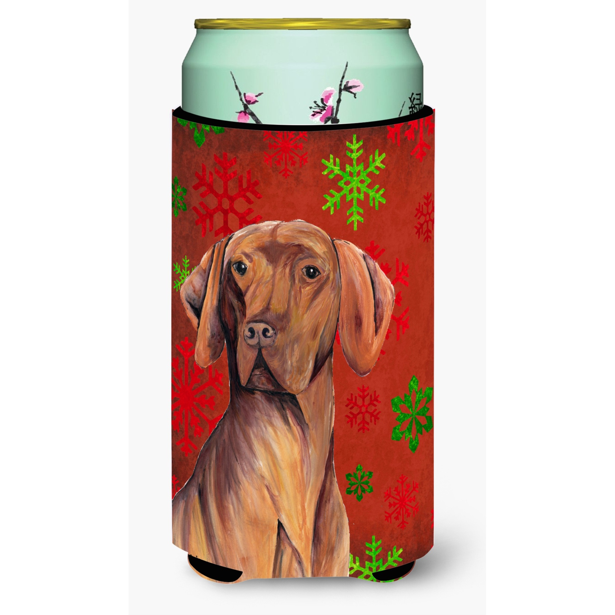 Vizsla Red and Green Snowflakes Holiday Christmas  Tall Boy Beverage Insulator Beverage Insulator Hugger