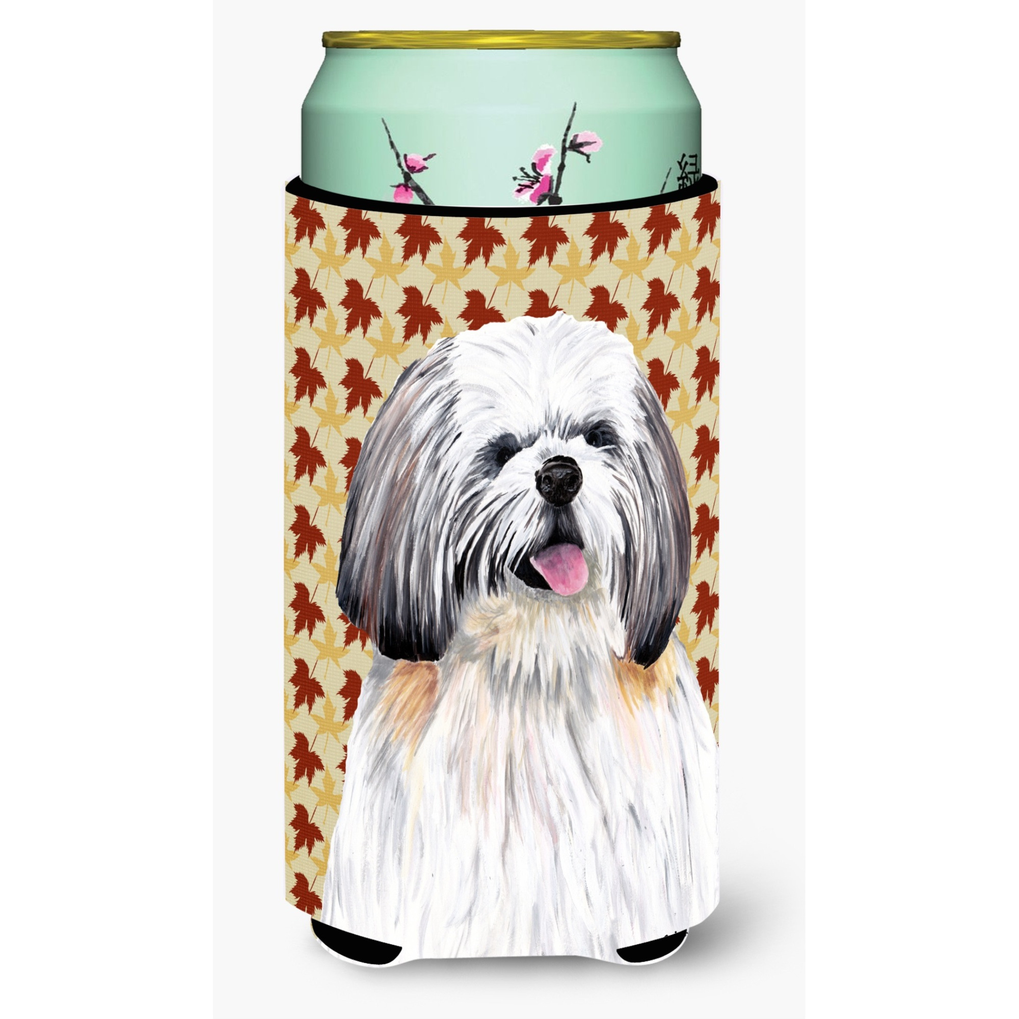 Shih Tzu Fall Leaves Portrait  Tall Boy Beverage Insulator Beverage Insulator Hugger