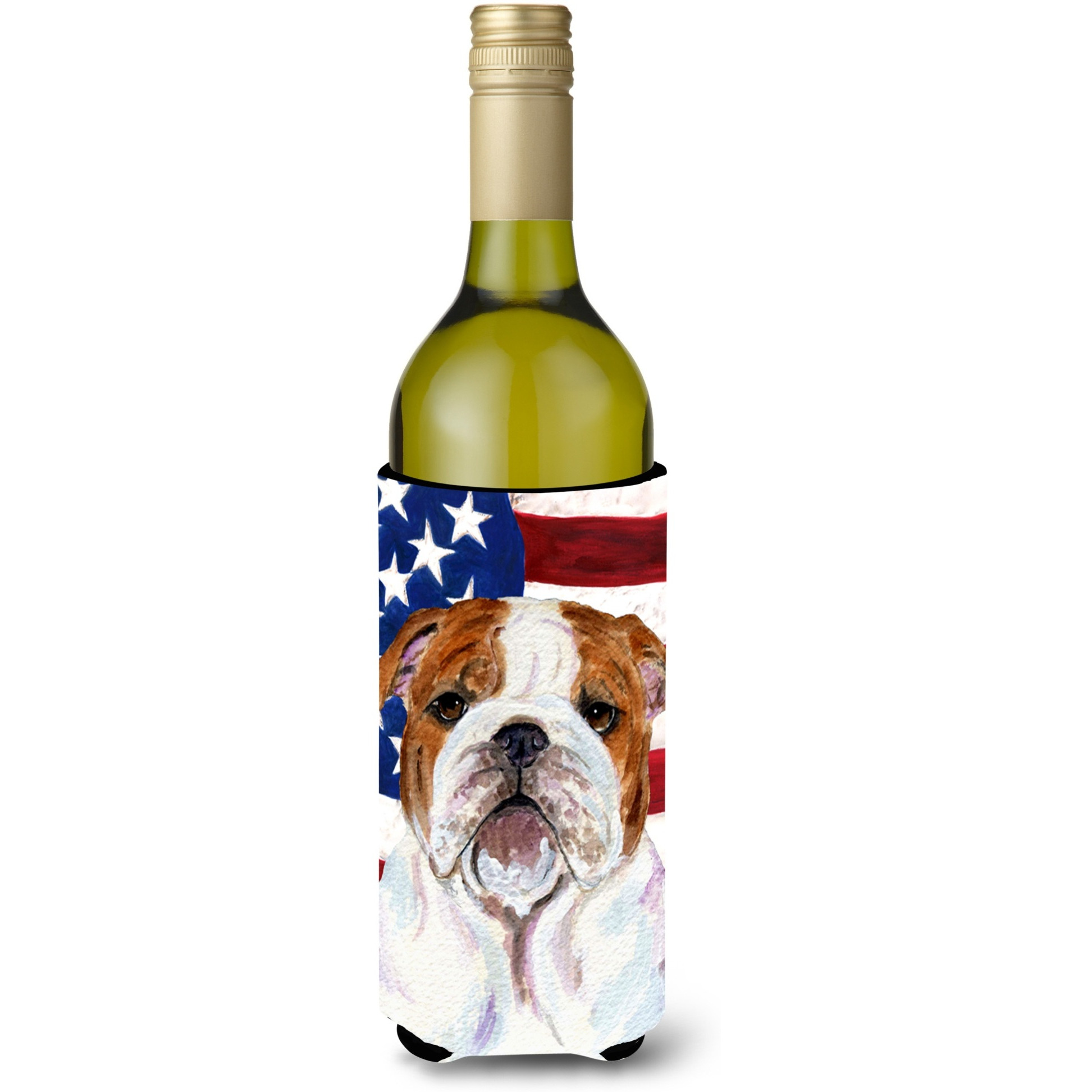 USA American Flag with Bulldog English Wine Bottle Beverage Insulator Beverage Insulator Hugger SS4046LITERK