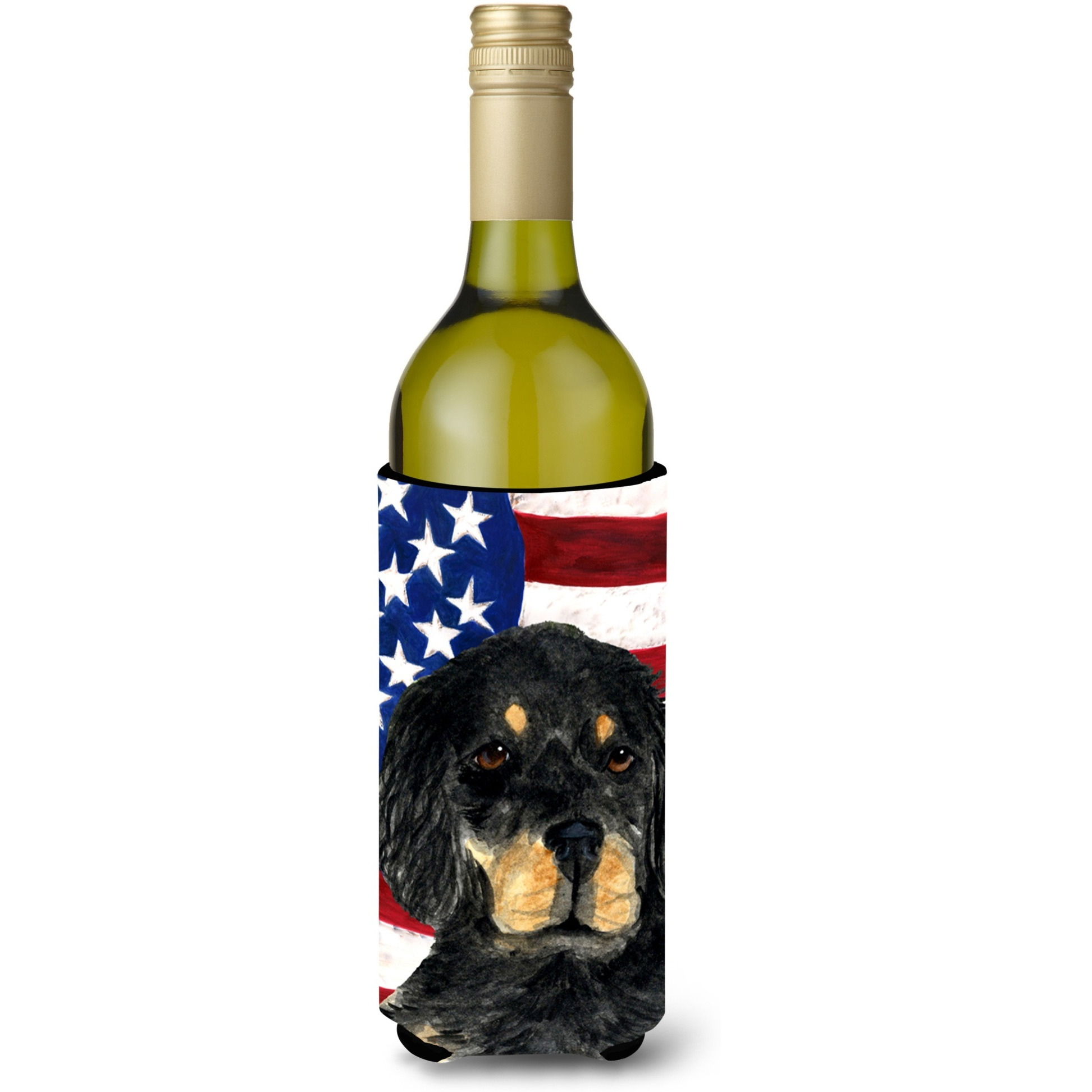 USA American Flag with Gordon Setter Wine Bottle Beverage Insulator Beverage Insulator Hugger
