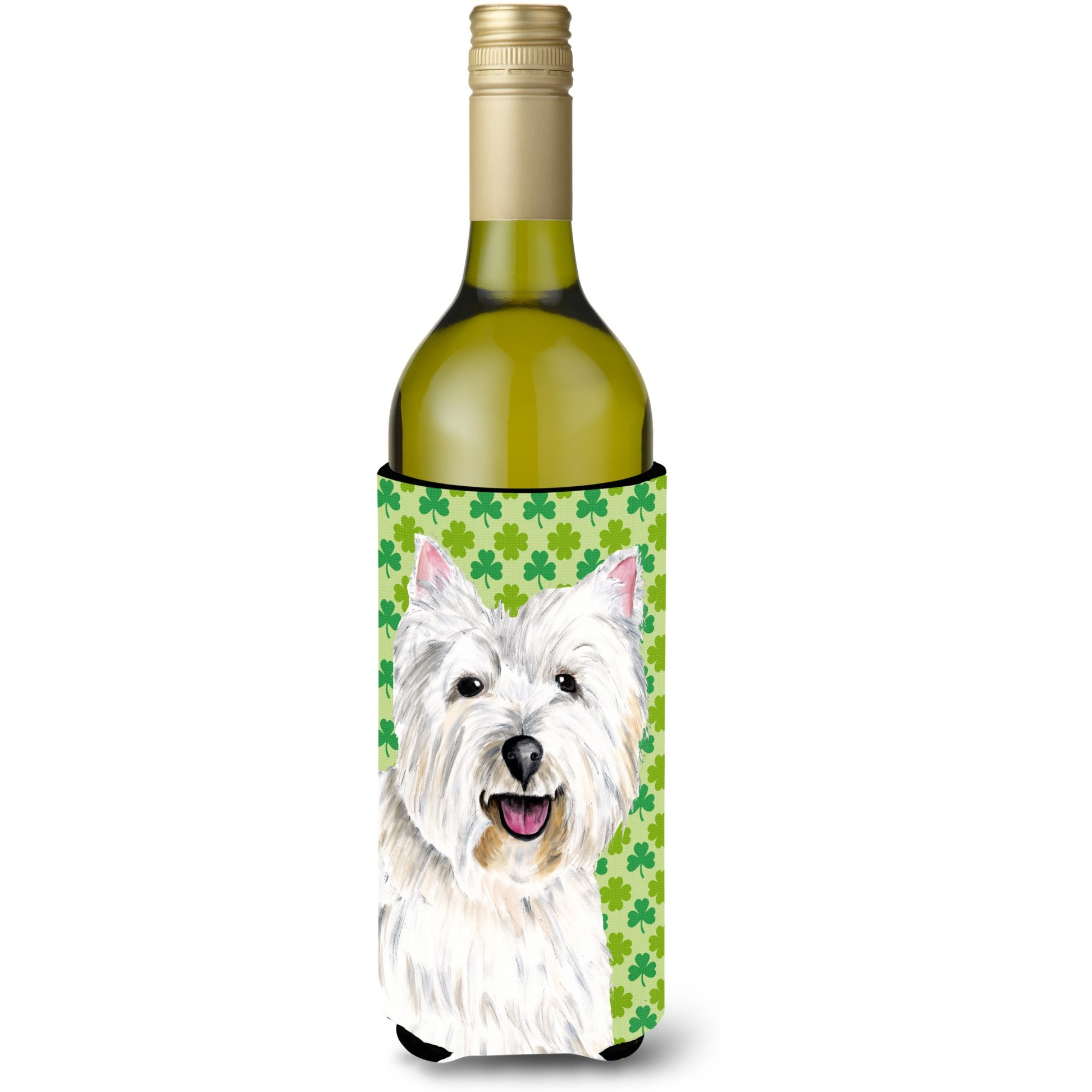 Westie St. Patrick's Day Shamrock Portrait Wine Bottle Beverage Insulator Beverage Insulator Hugger