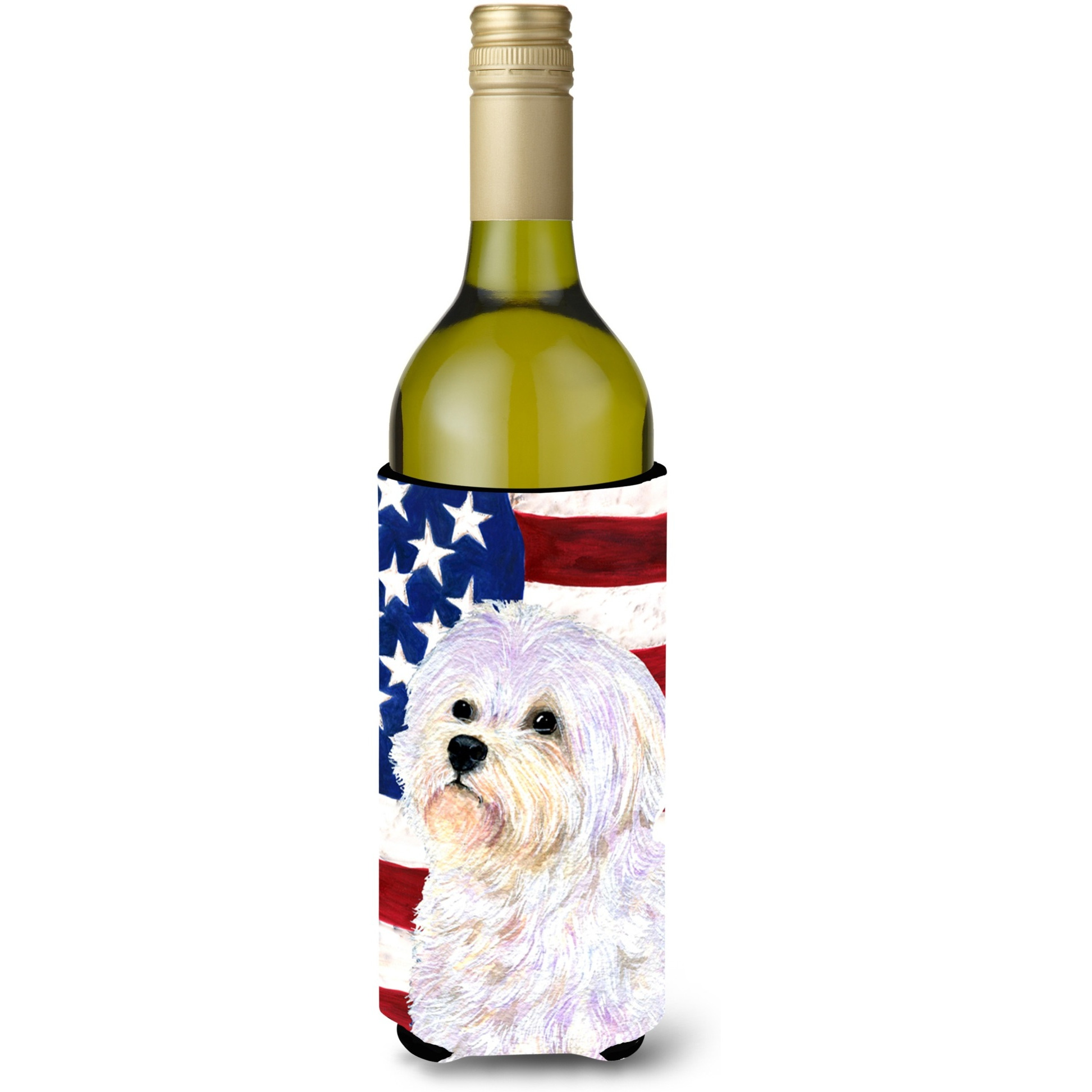 USA American Flag with Maltese Wine Bottle Beverage Insulator Beverage Insulator Hugger