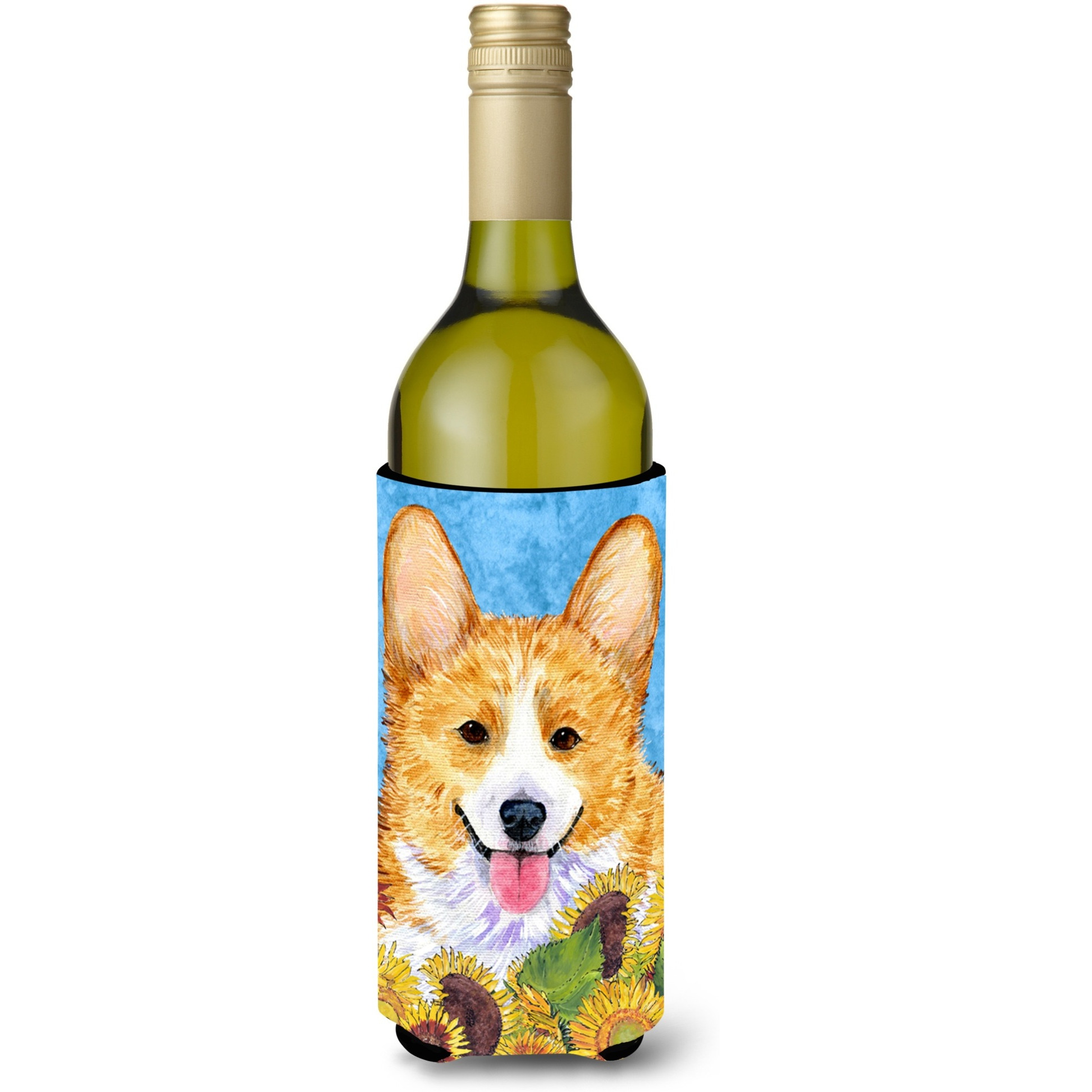 Corgi in Summer Flowers Wine Bottle Beverage Insulator Beverage Insulator Hugger