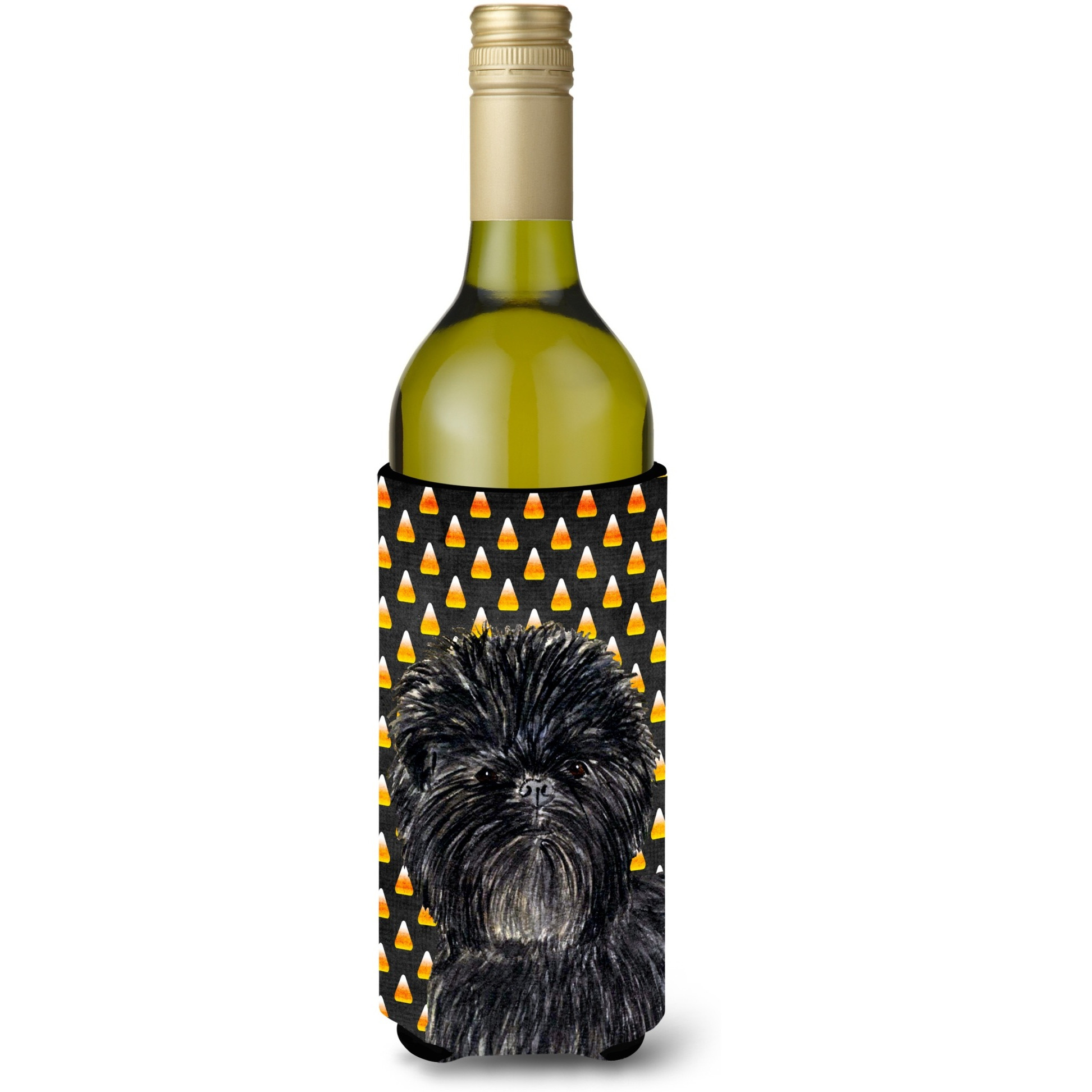 Affenpinscher Candy Corn Halloween Portrait Wine Bottle Beverage Insulator Beverage Insulator Hugger