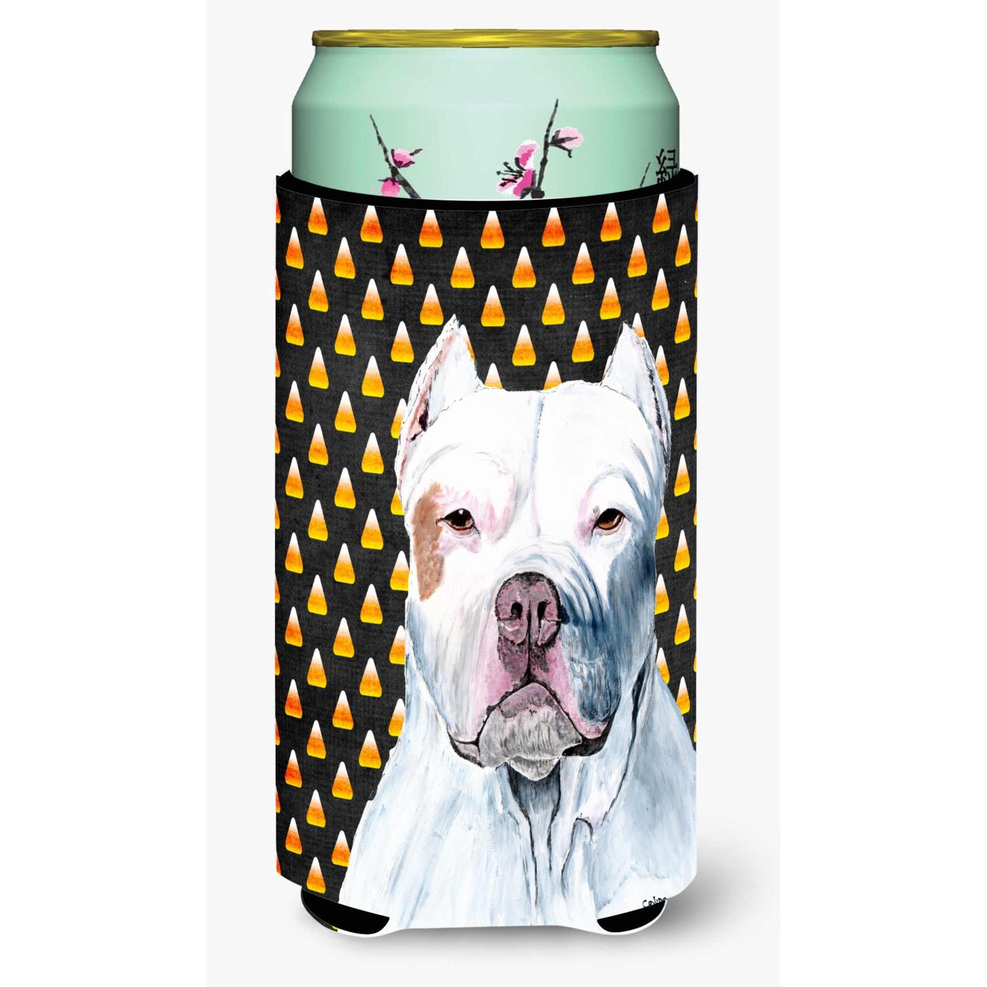 Pit Bull Candy Corn Halloween Portrait  Tall Boy Beverage Insulator Beverage Insulator Hugger