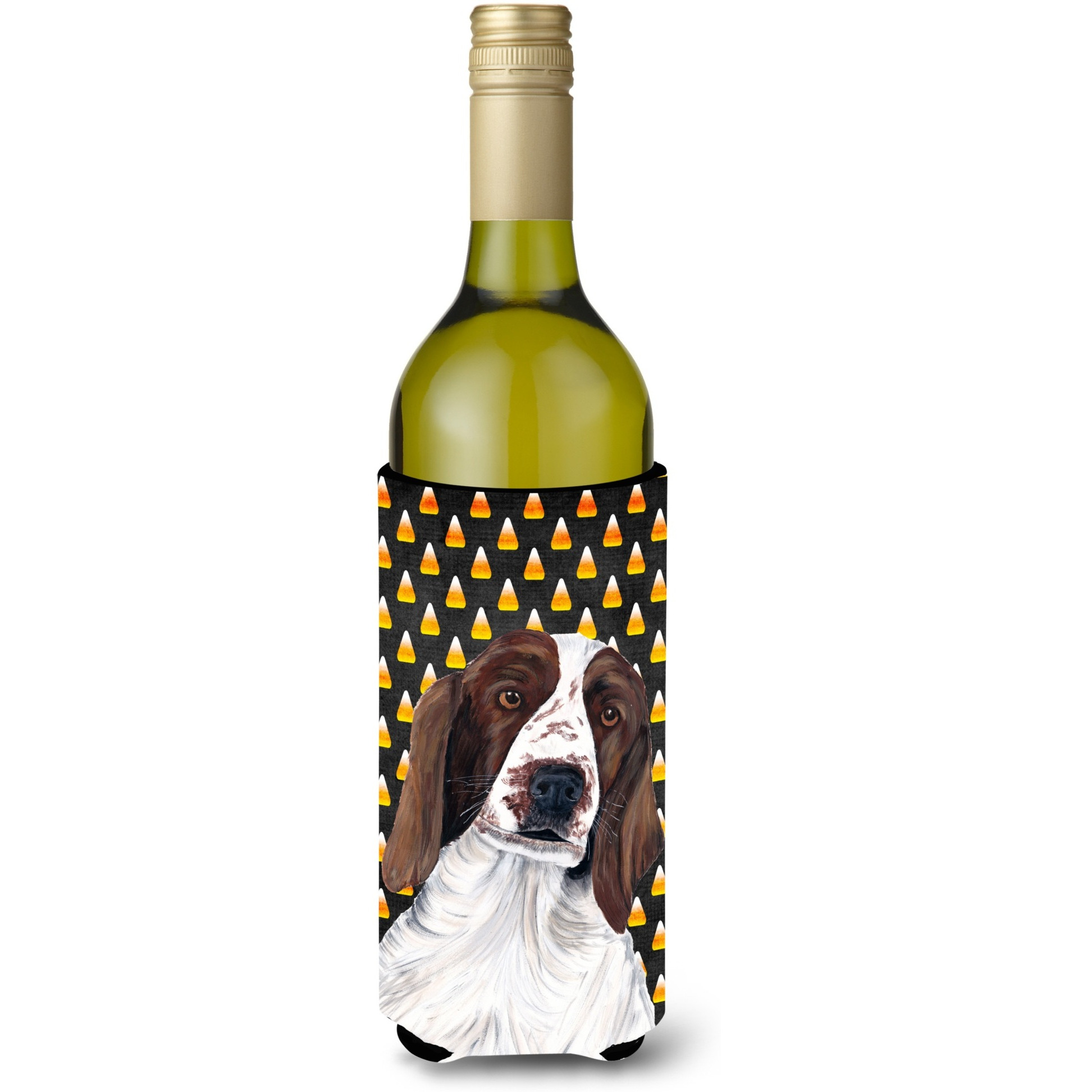 Welsh Springer Spaniel Candy Corn Halloween Portrait Wine Bottle Beverage Insulator Beverage Insulator Hugger