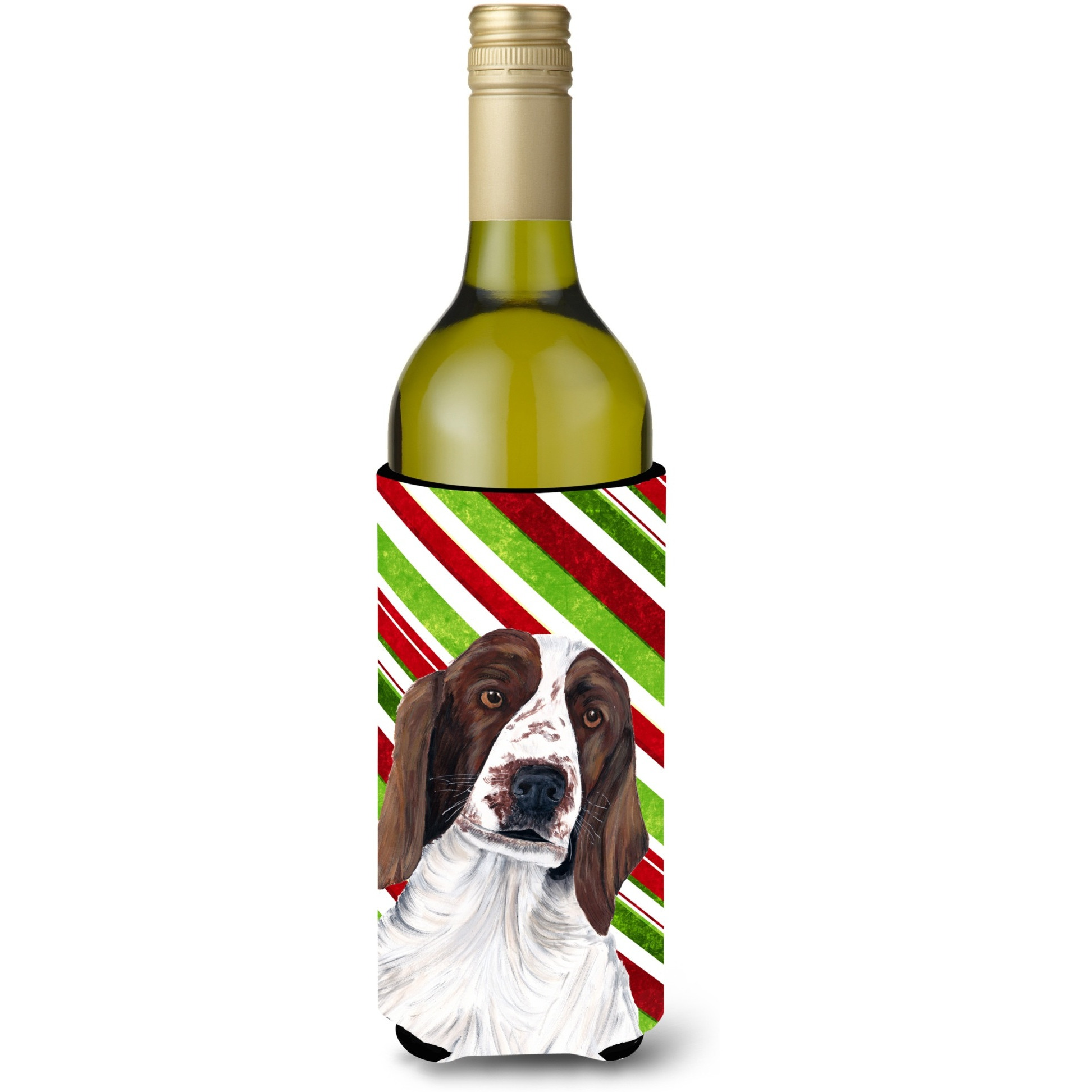 Welsh Springer Spaniel Candy Cane Holiday Christmas Wine Bottle Beverage Insulator Beverage Insulator Hugger