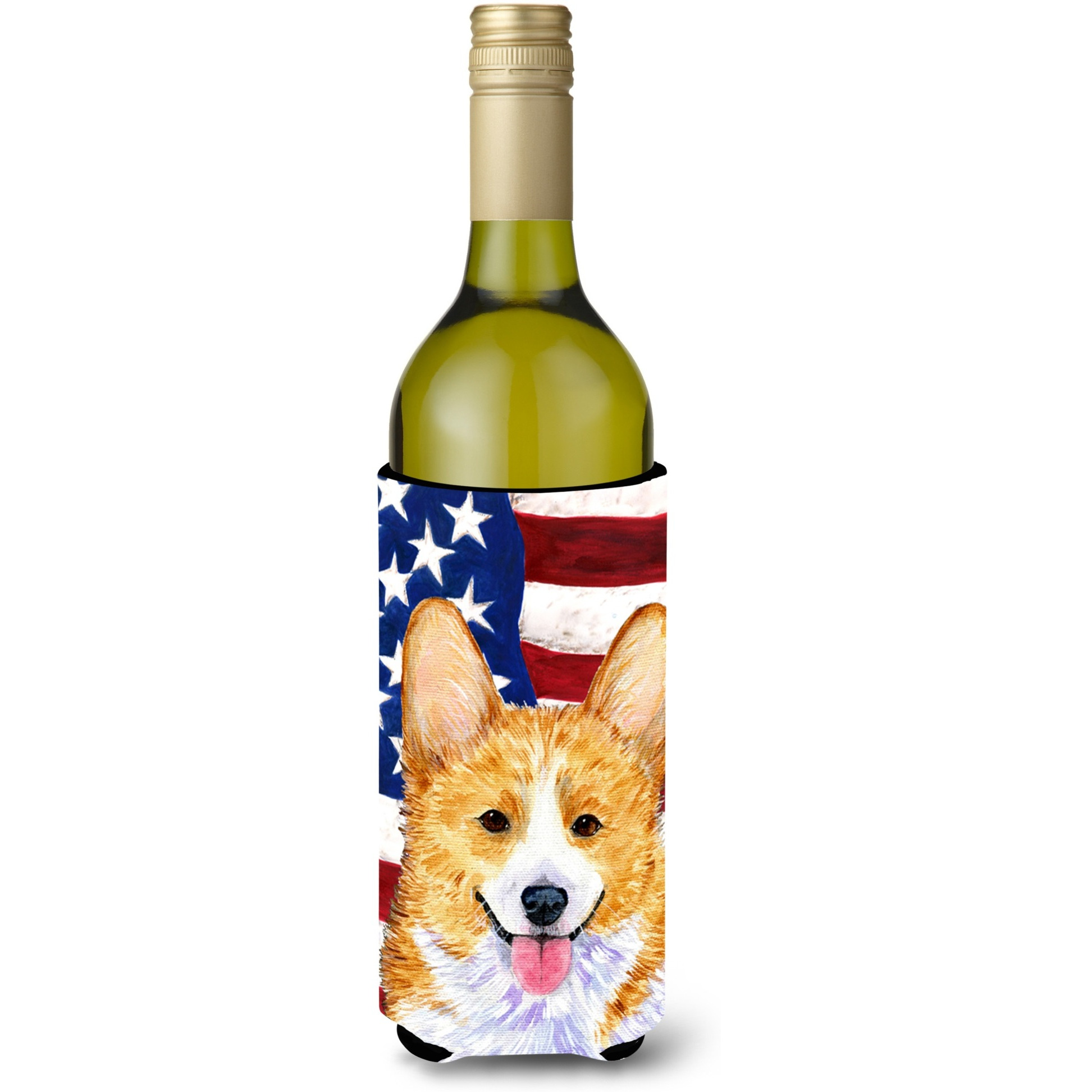 USA American Flag with Corgi Wine Bottle Beverage Insulator Beverage Insulator Hugger SS4048LITERK