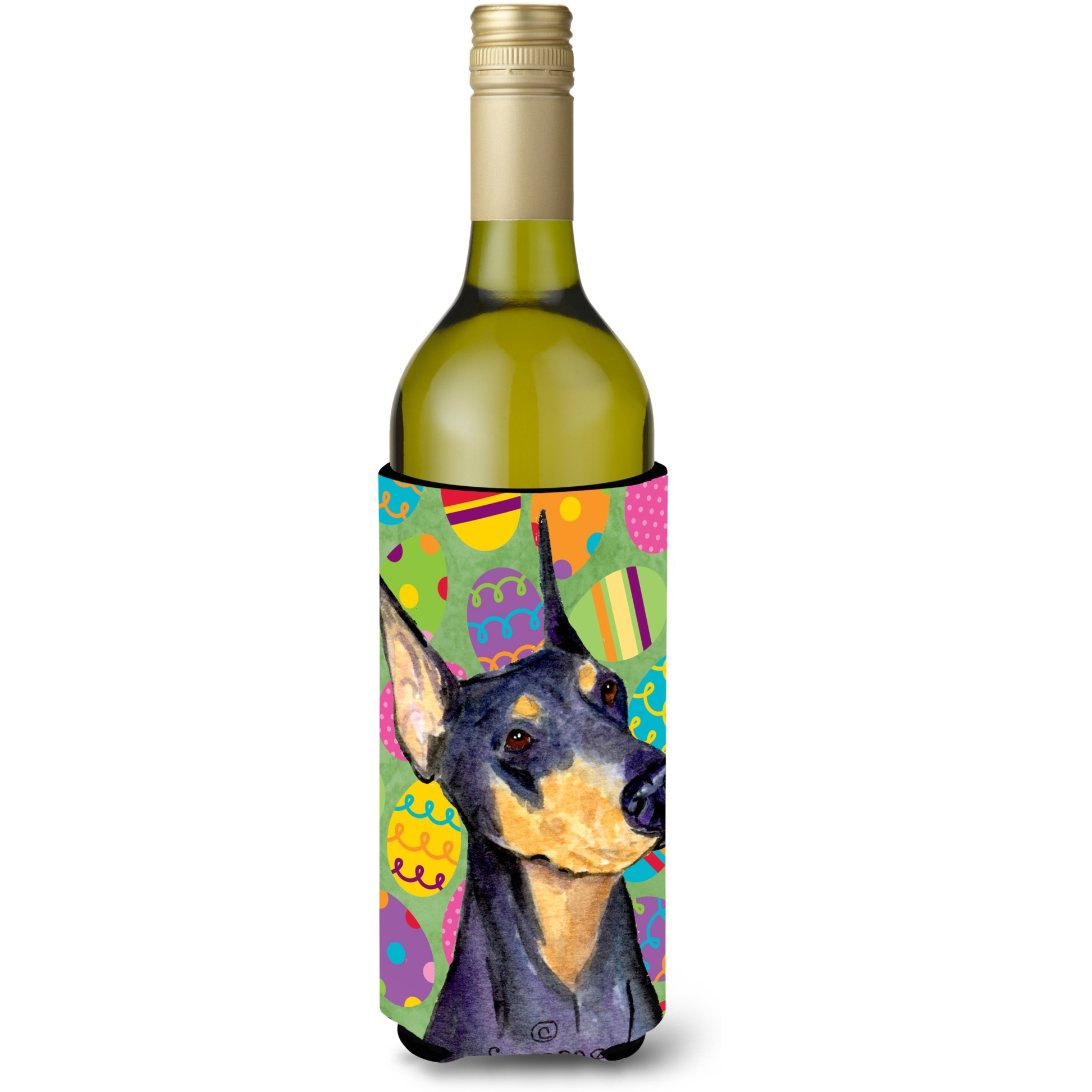 Doberman Easter Eggtravaganza Wine Bottle Beverage Insulator Beverage Insulator Hugger SS4840LITERK