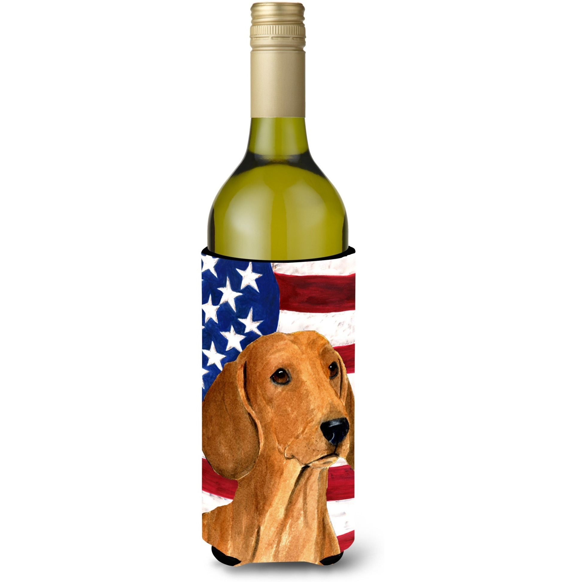 USA American Flag with Dachshund Wine Bottle Beverage Insulator Beverage Insulator Hugger SS4049LITERK