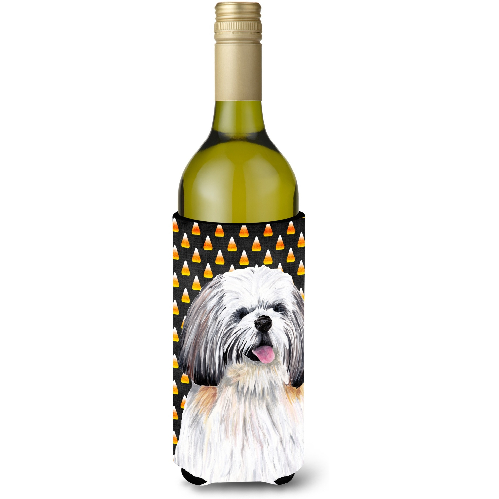 Shih Tzu Candy Corn Halloween Portrait Wine Bottle Beverage Insulator Beverage Insulator Hugger