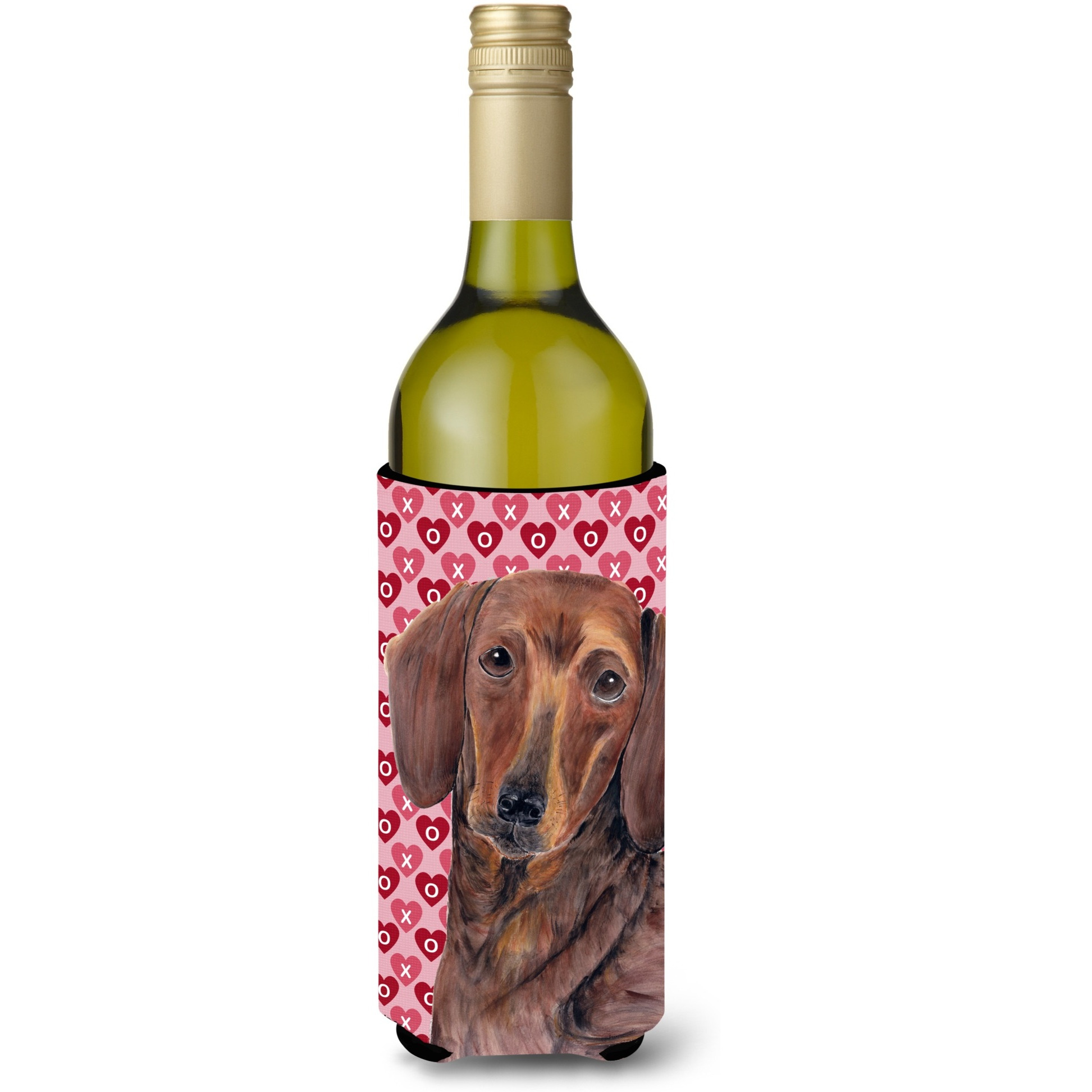 Dachshund Hearts Love  Valentine's Day Portrait Wine Bottle Beverage Insulator Beverage Insulator Hugger
