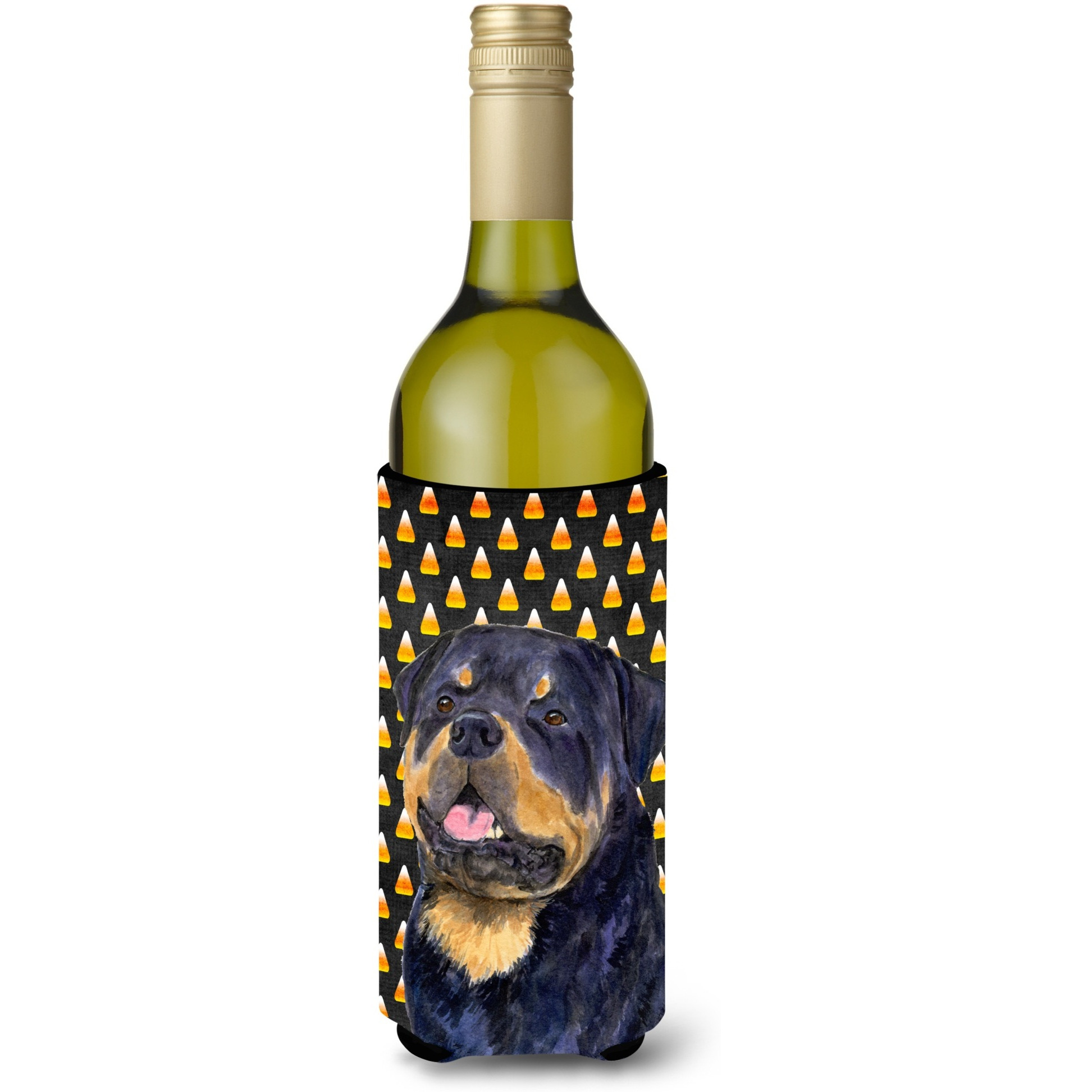 Rottweiler Candy Corn Halloween Portrait Wine Bottle Beverage Insulator Beverage Insulator Hugger