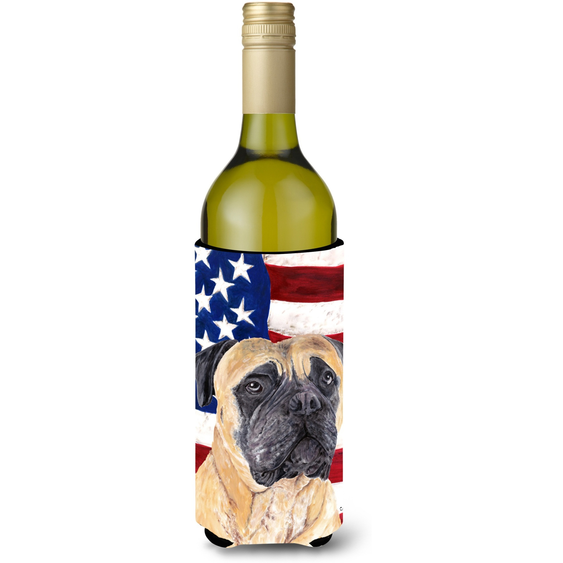USA American Flag with Mastiff Wine Bottle Beverage Insulator Beverage Insulator Hugger