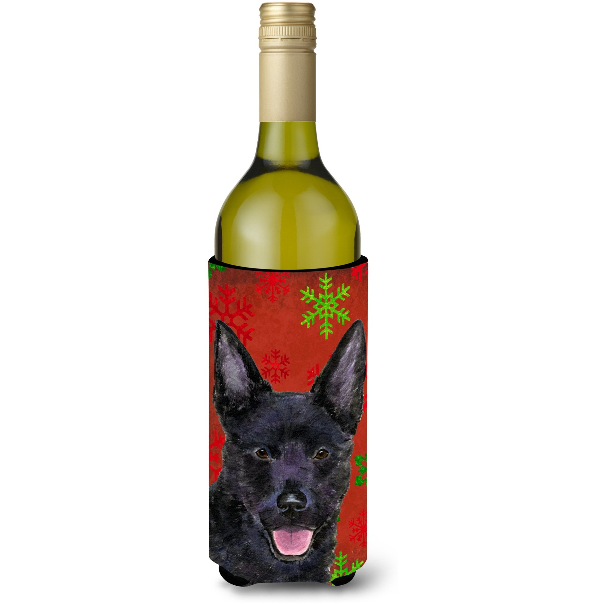 Australian Kelpie Red Green Snowflakes Christmas Wine Bottle Beverage Insulator Beverage Insulator Hugger