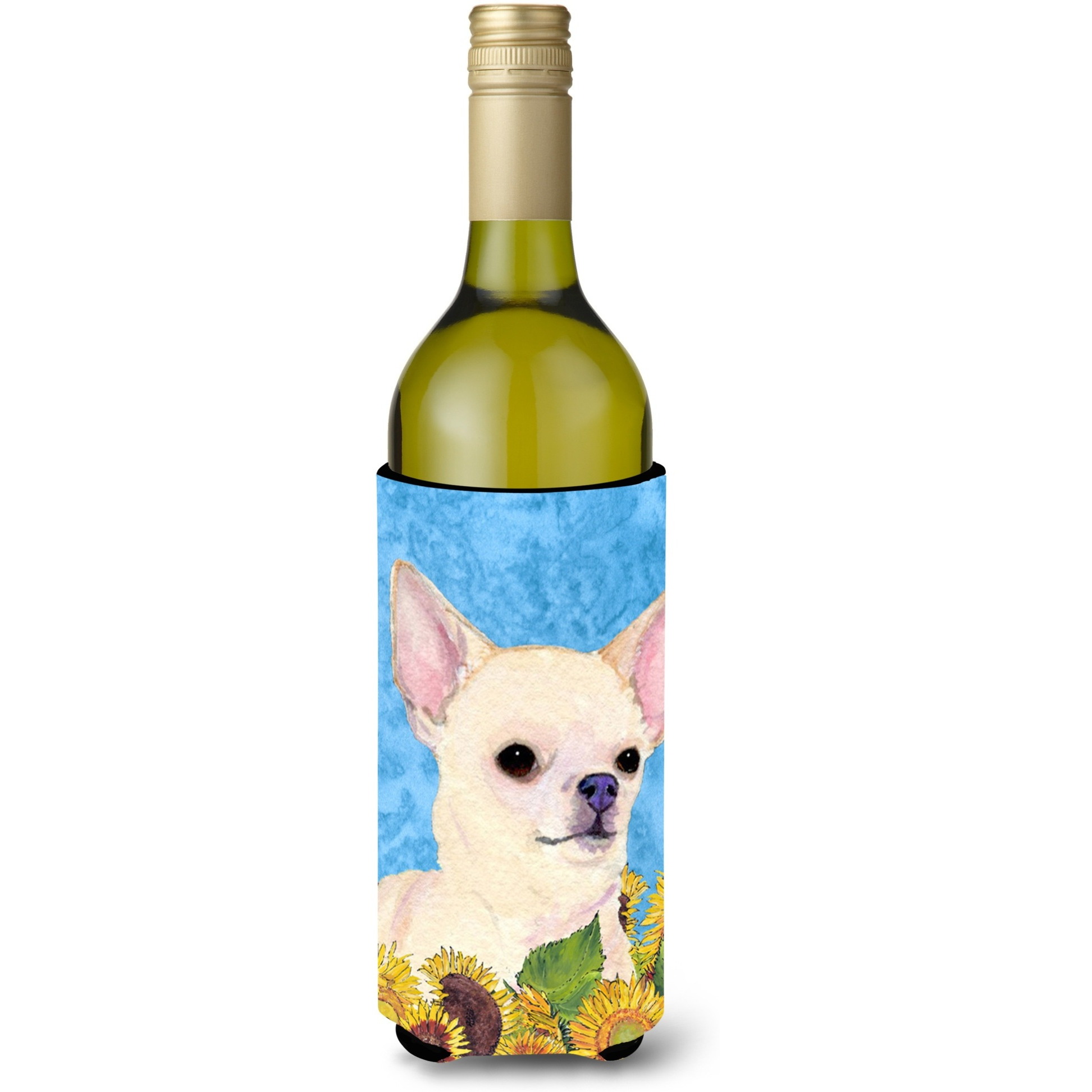 Chihuahua in Summer Flowers Wine Bottle Beverage Insulator Beverage Insulator Hugger