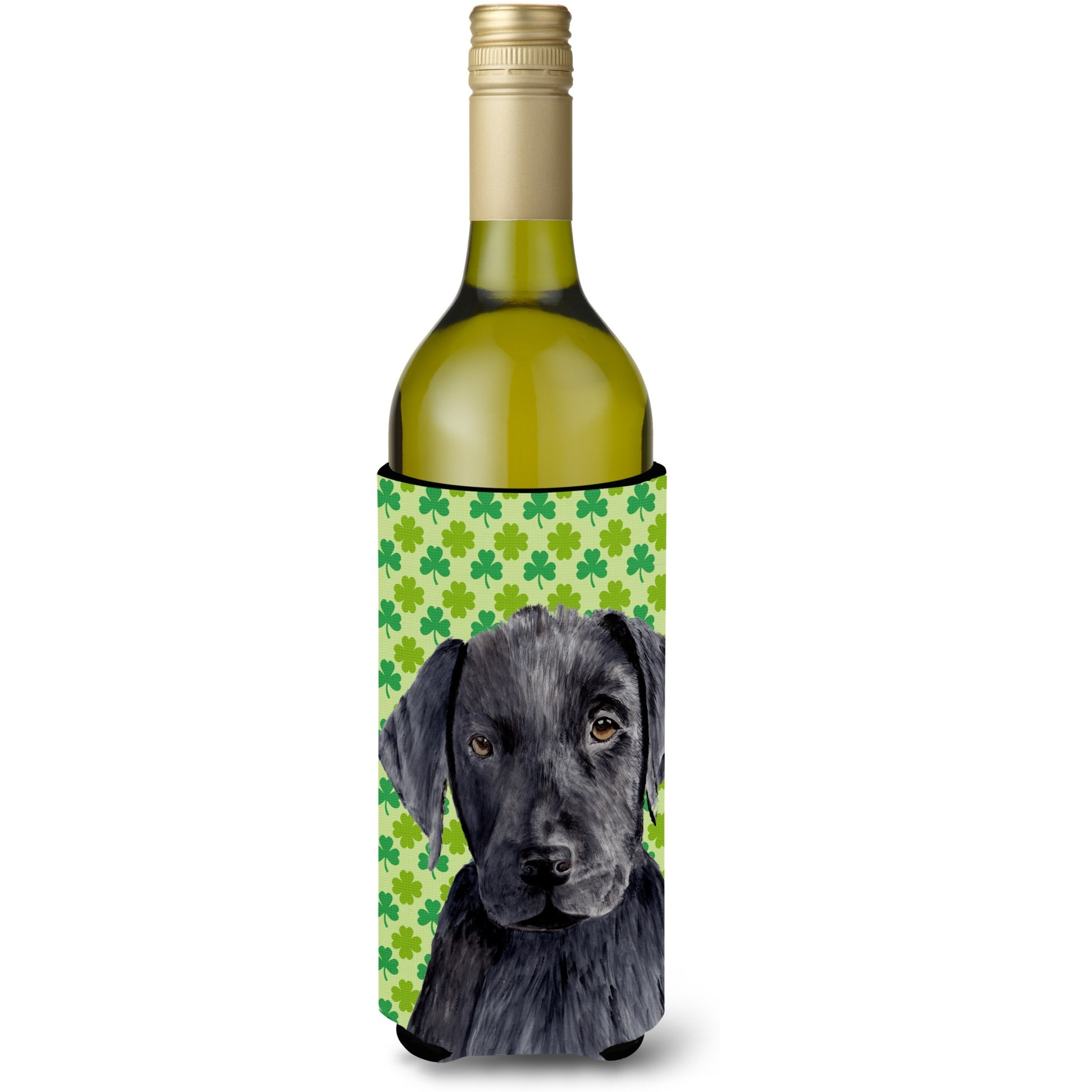 Labrador Black St. Patrick's Day Shamrock Portrait Wine Bottle Beverage Insulator Beverage Insulator Hugger