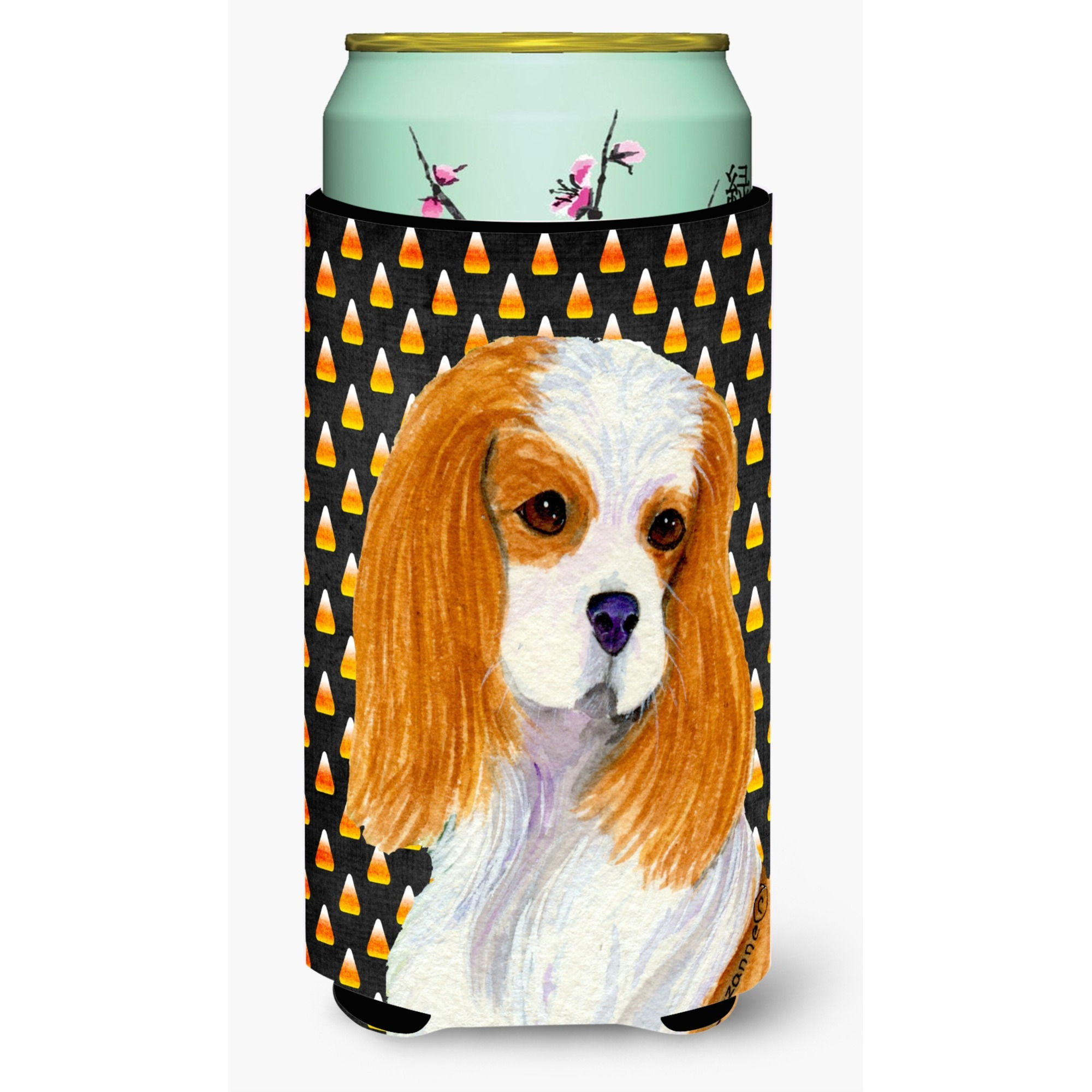 Cavalier Spaniel Candy Corn Halloween Portrait  Tall Boy Beverage Insulator Beverage Insulator Hugger