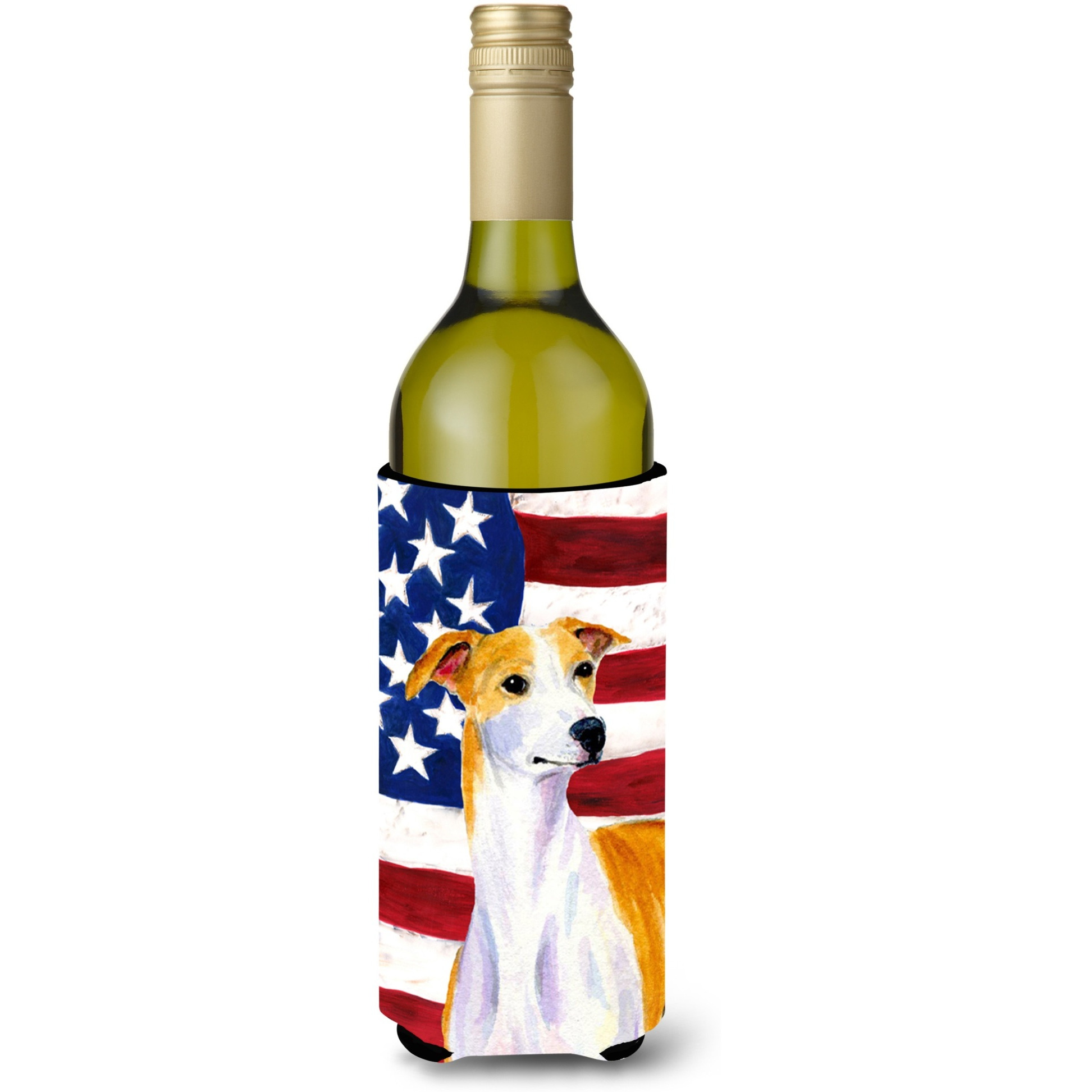 USA American Flag with Whippet Wine Bottle Beverage Insulator Beverage Insulator Hugger