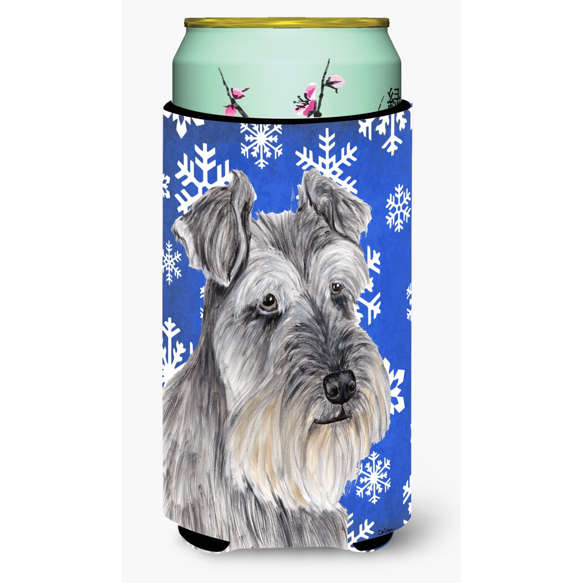 &quotCaroline's Treasures Schnauzer Winter Snowflakes Holiday Koozie Hugger, Tall, Multicolor"