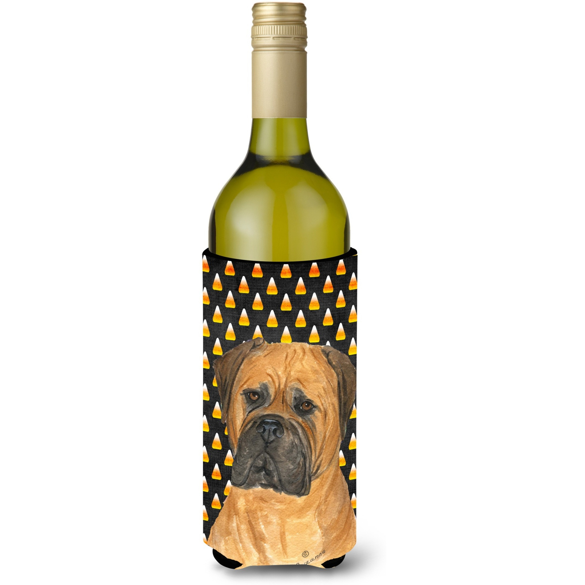 Bullmastiff Candy Corn Halloween Portrait Wine Bottle Beverage Insulator Beverage Insulator Hugger