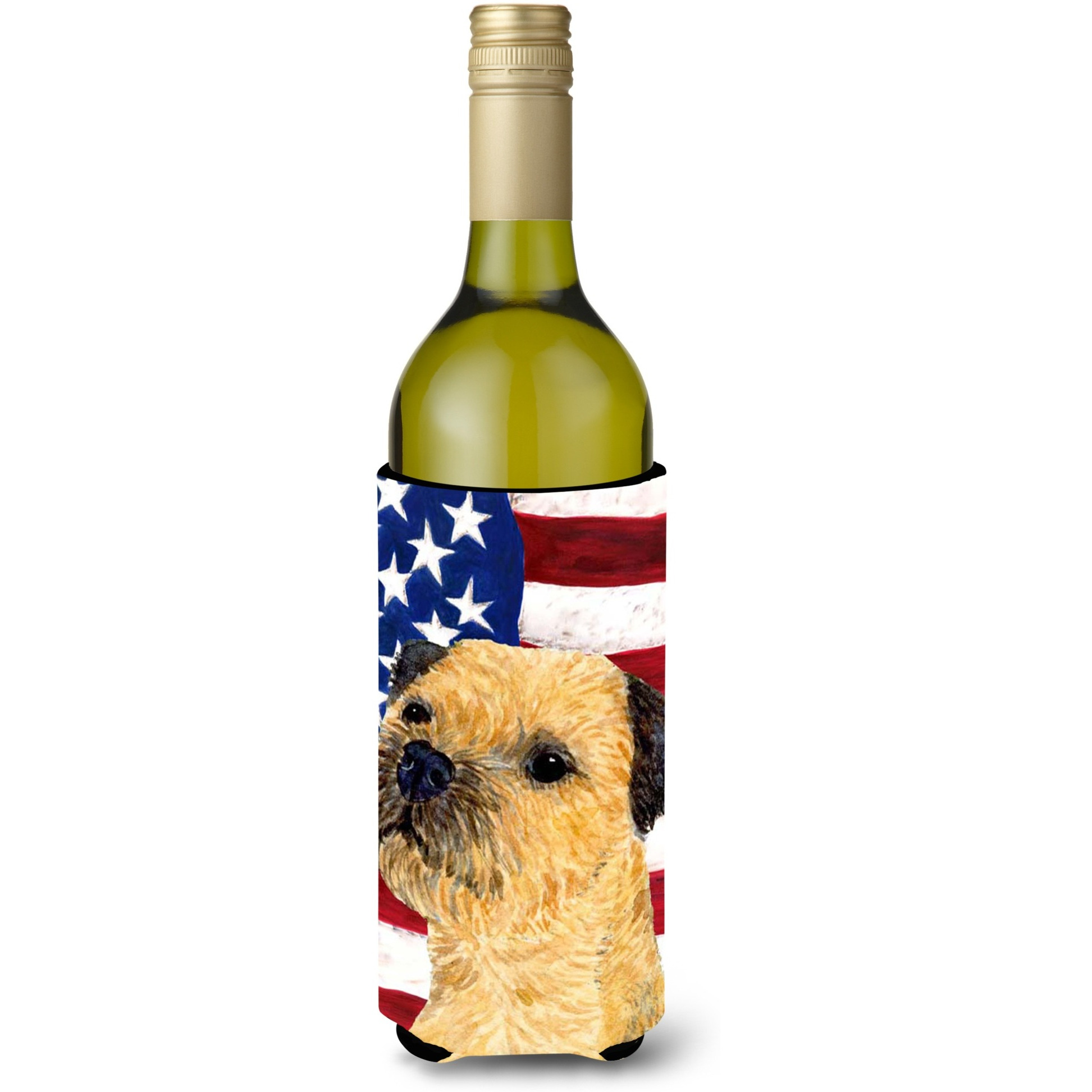 USA American Flag with Border Terrier Wine Bottle Beverage Insulator Beverage Insulator Hugger