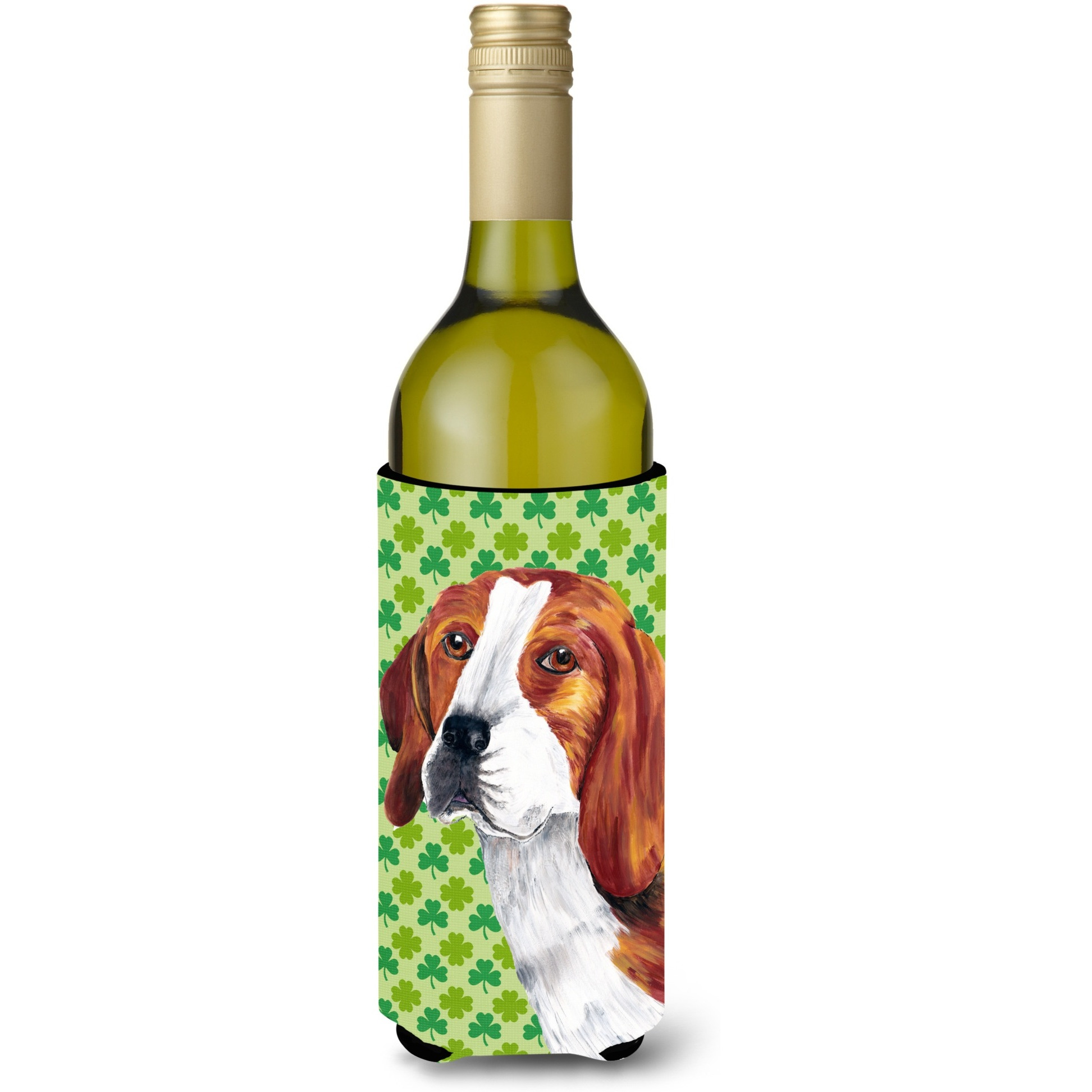 Beagle St. Patrick's Day Shamrock Portrait Wine Bottle Beverage Insulator Beverage Insulator Hugger
