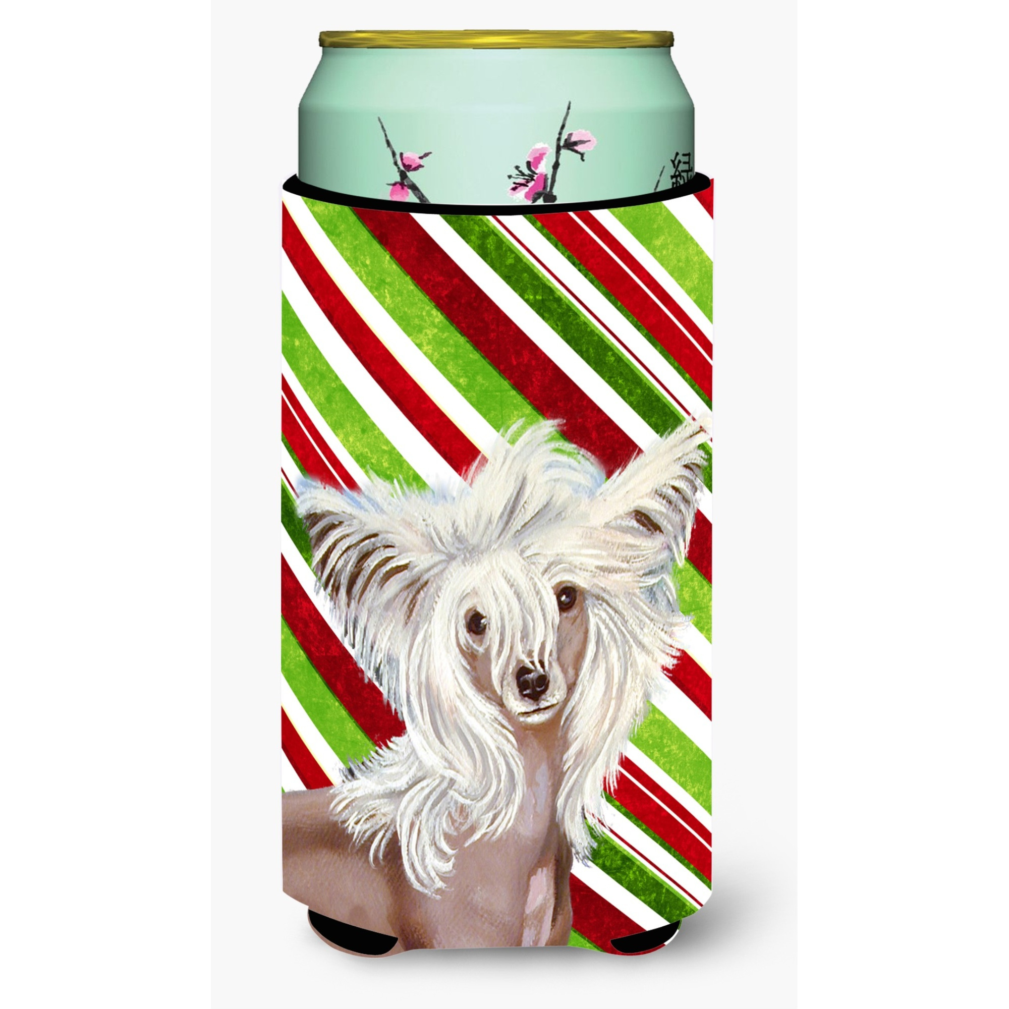 Chinese Crested Candy Cane Holiday Christmas  Tall Boy Beverage Insulator Beverage Insulator Hugger