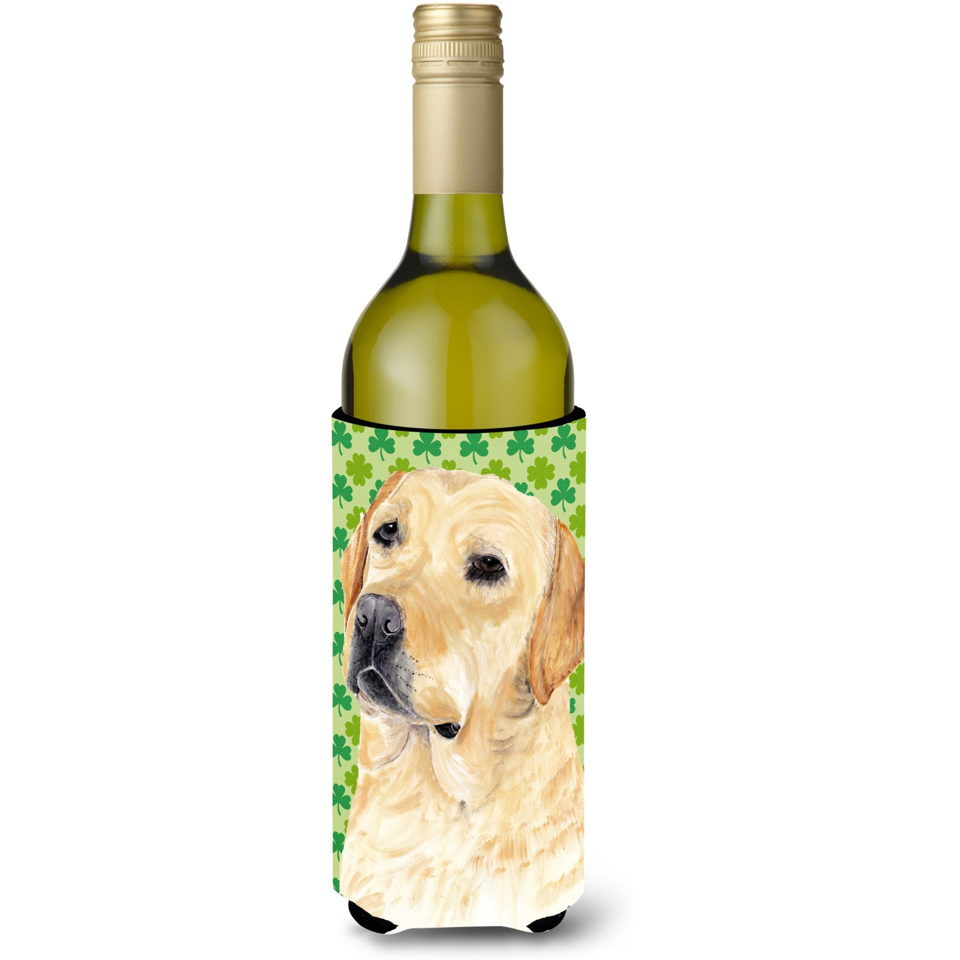 Labrador Yellow St. Patrick's Day Shamrock Portrait Wine Bottle Beverage Insulator Beverage Insulator Hugger