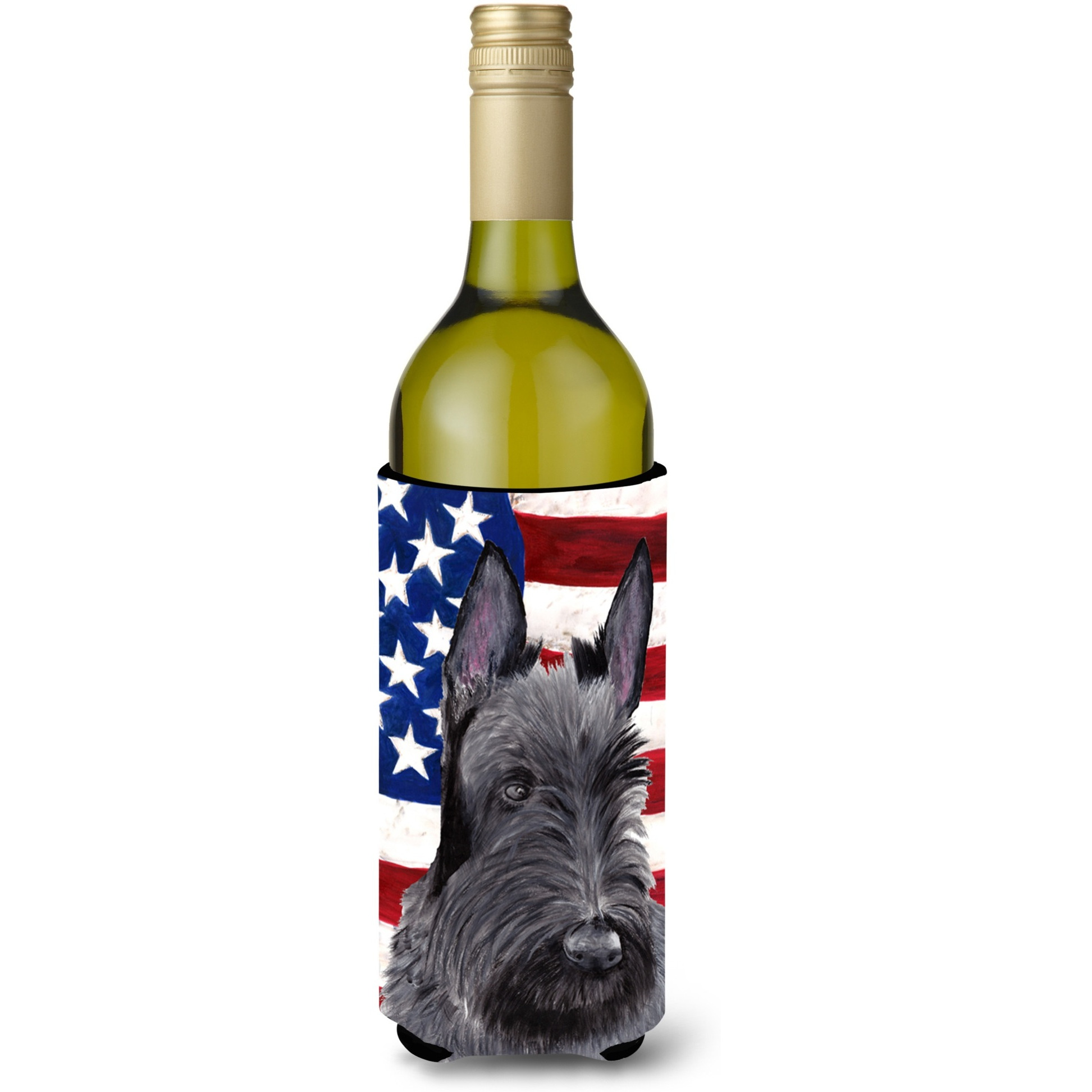 USA American Flag with Scottish Terrier Wine Bottle Beverage Insulator Beverage Insulator Hugger