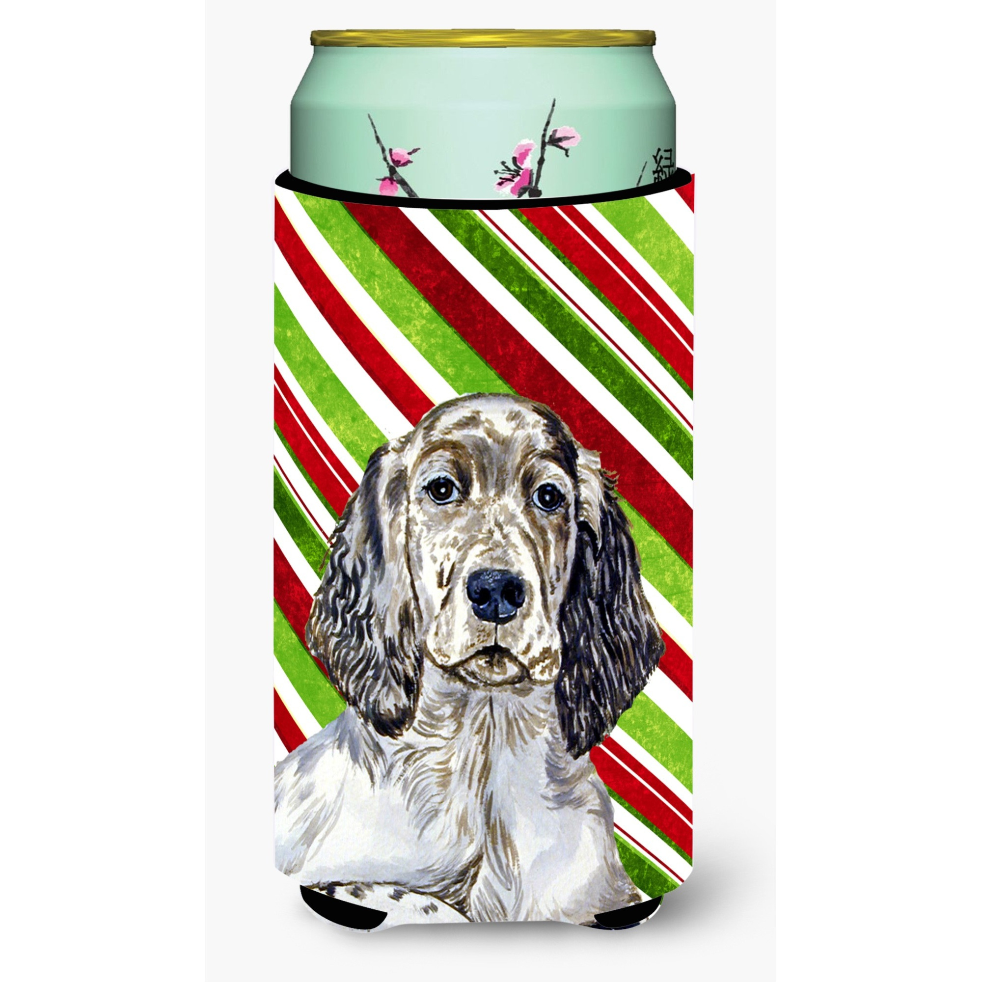 English Setter Candy Cane Holiday Christmas  Tall Boy Beverage Insulator Beverage Insulator Hugger