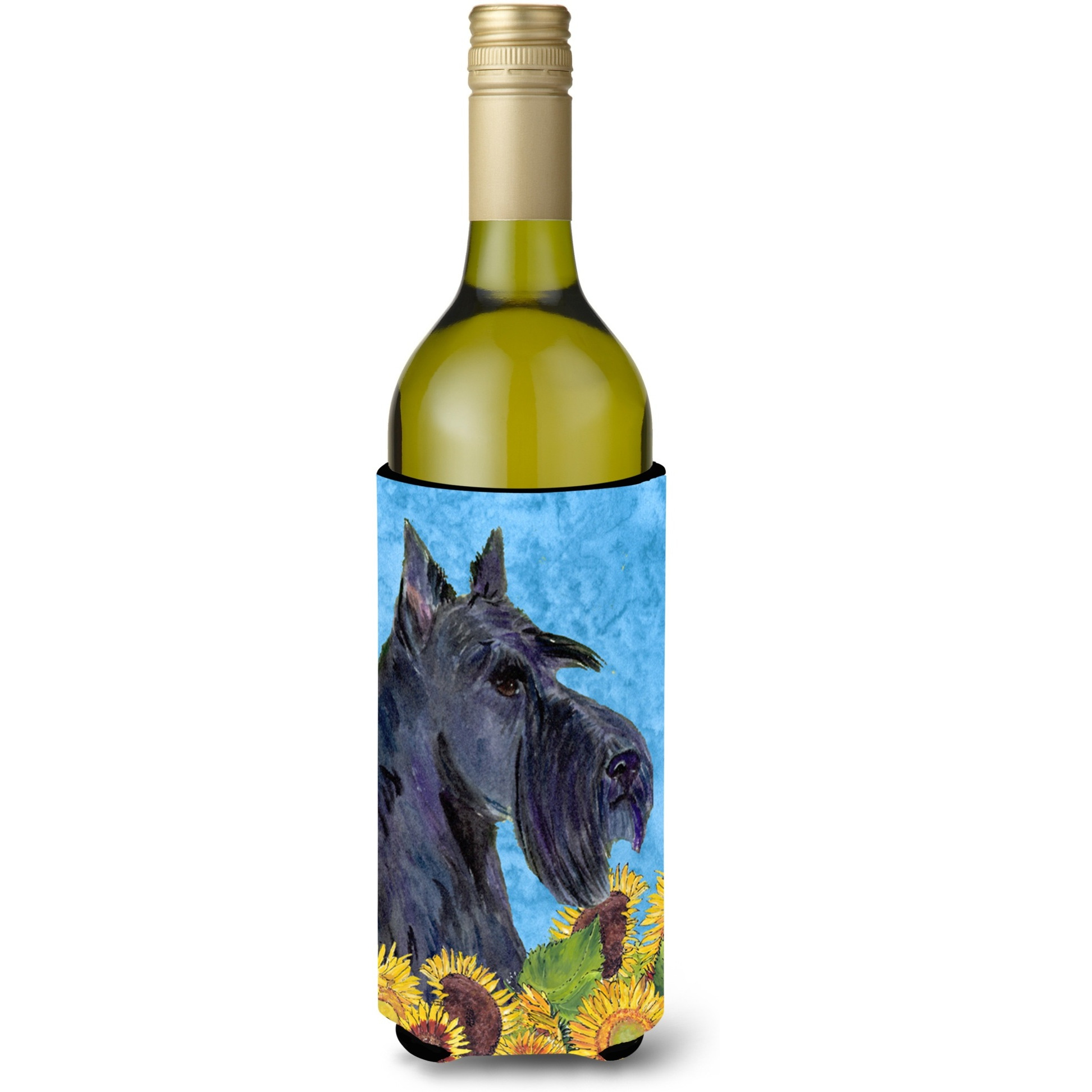 Scottish Terrier in Summer Flowers Wine Bottle Beverage Insulator Beverage Insulator Hugger