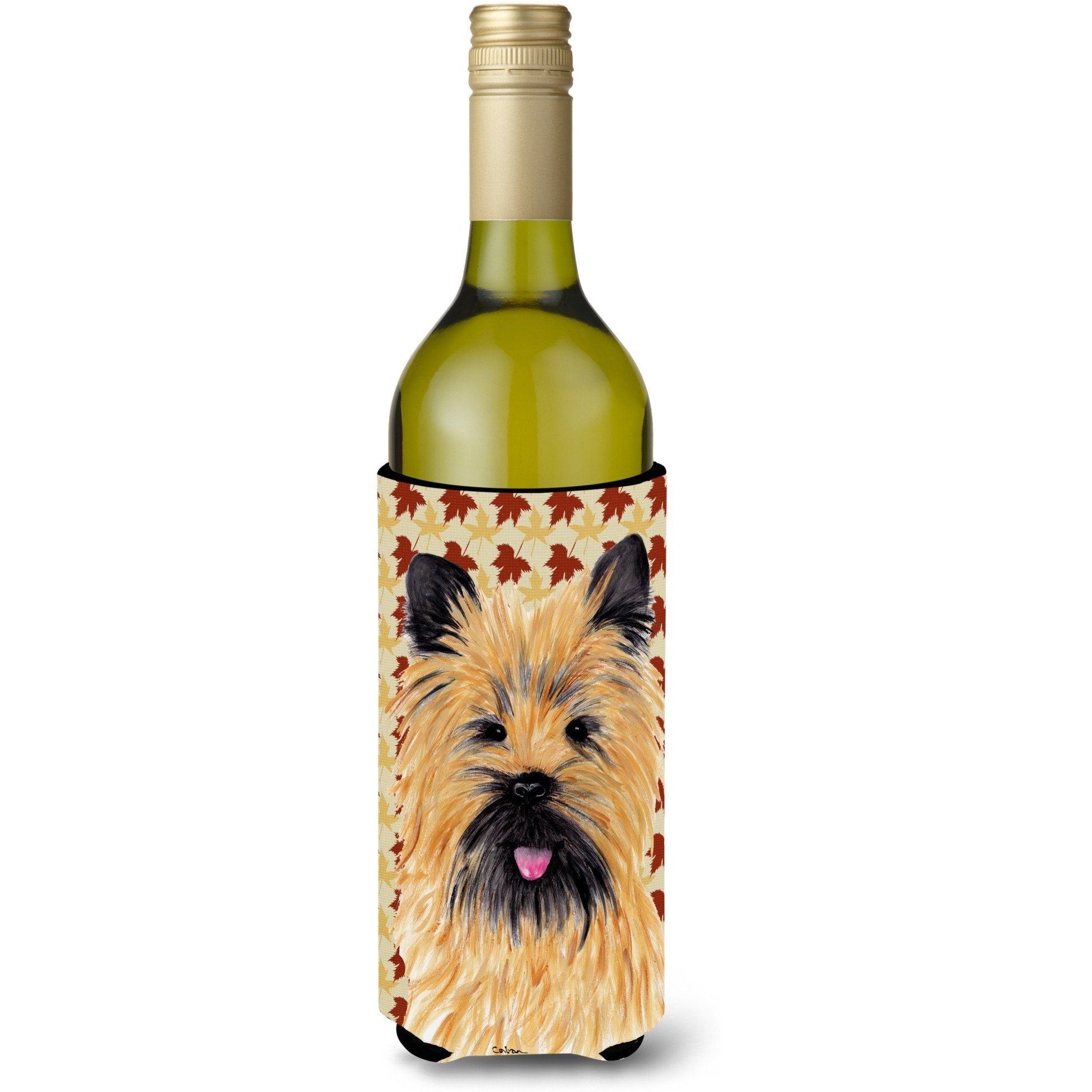 Cairn Terrier Fall Leaves Portrait Wine Bottle Beverage Insulator Beverage Insulator Hugger SC9215LITERK